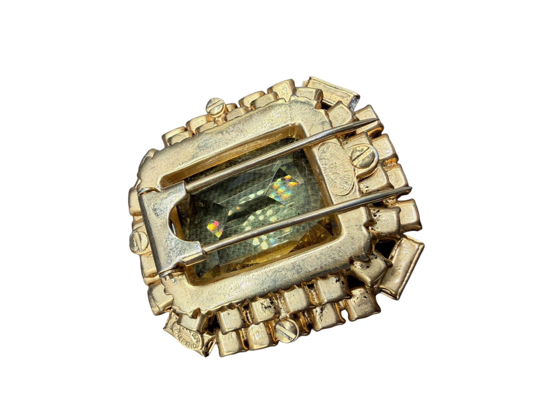 1950s Christian Dior by Kramer Gold-Tone Tiered Brooch with Yellow Austrian Crystals