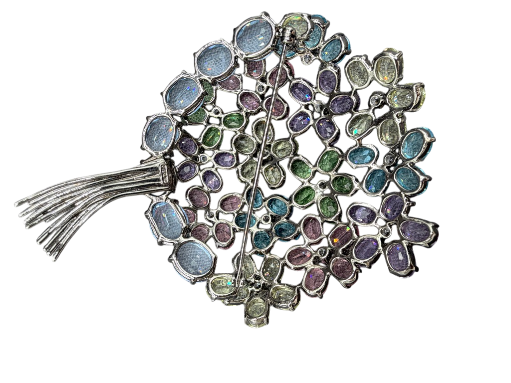 1980s Statement Sterling Silver Pastel Swarovski Crystal Flower Bouquet Brooch