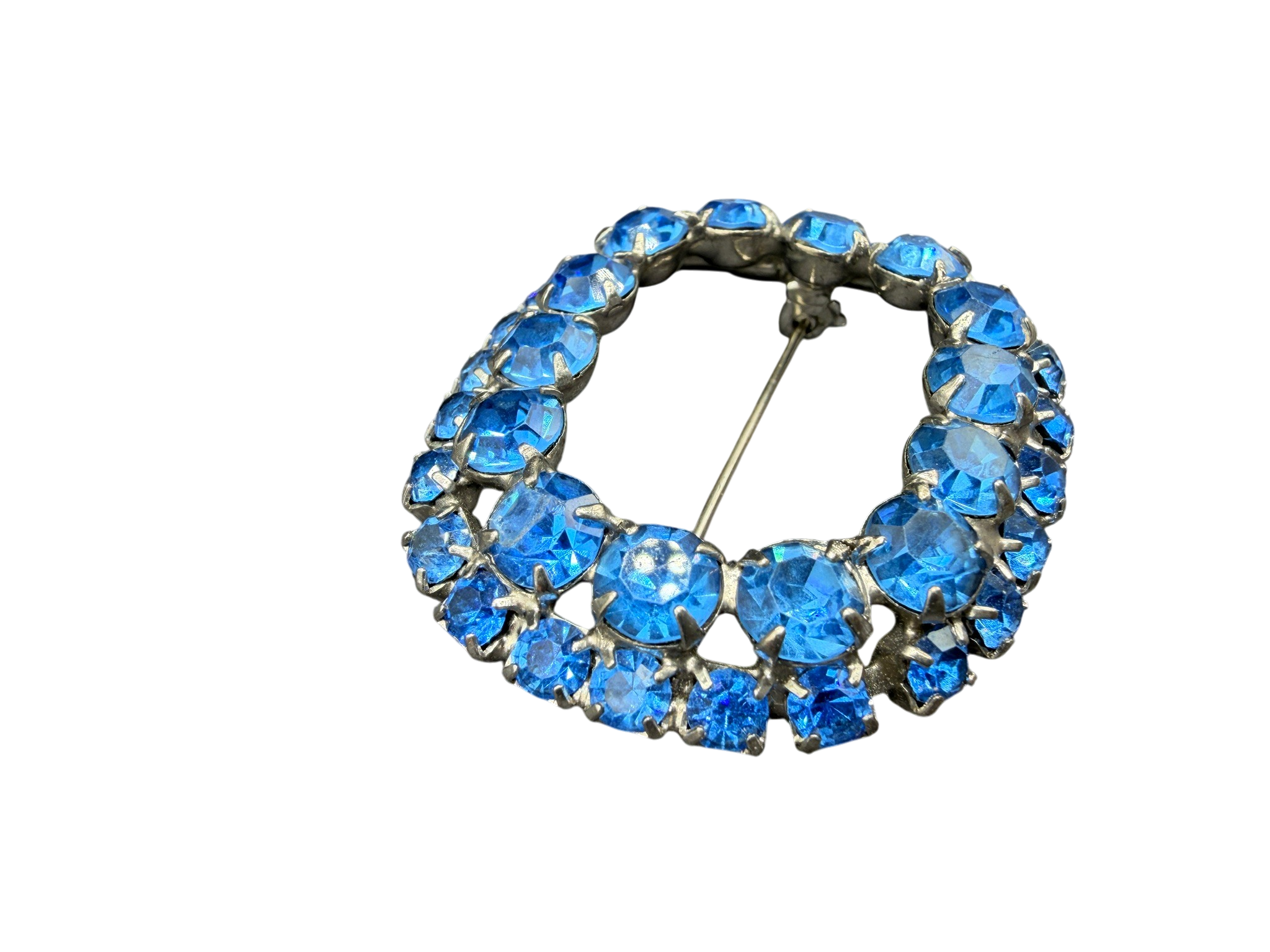 1950s Open Oval Brooch with Blue Austrian Crystals