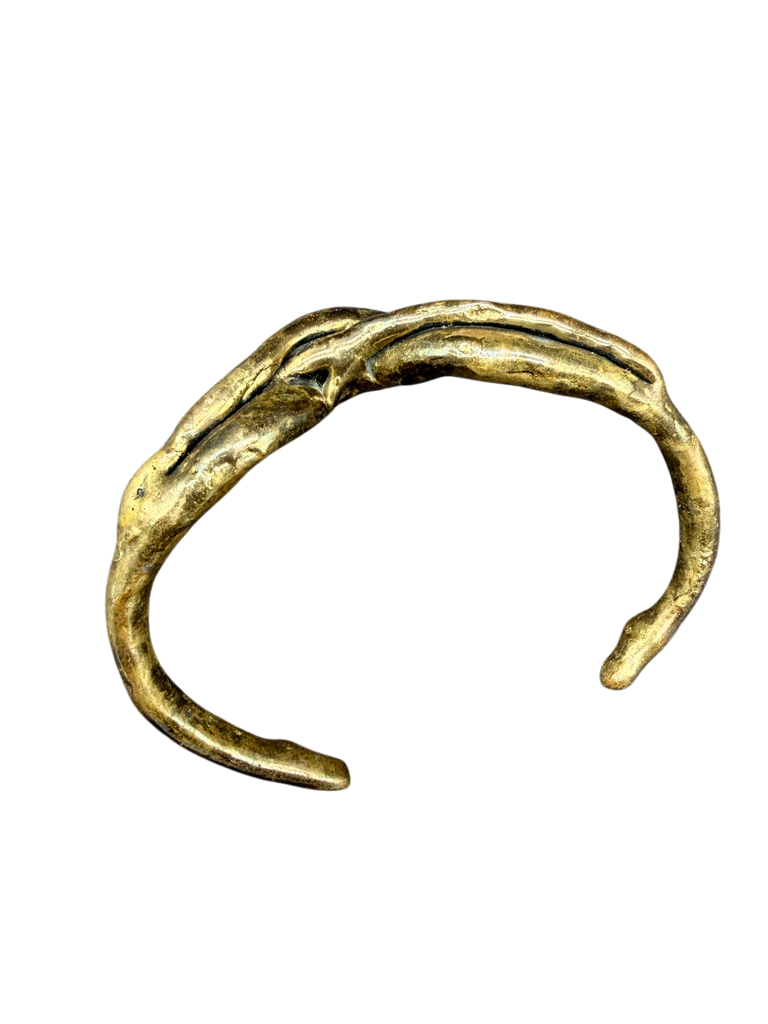 1970s Carl Tasha Brutalist Interlocking Couples Brass Cuff Bracelet