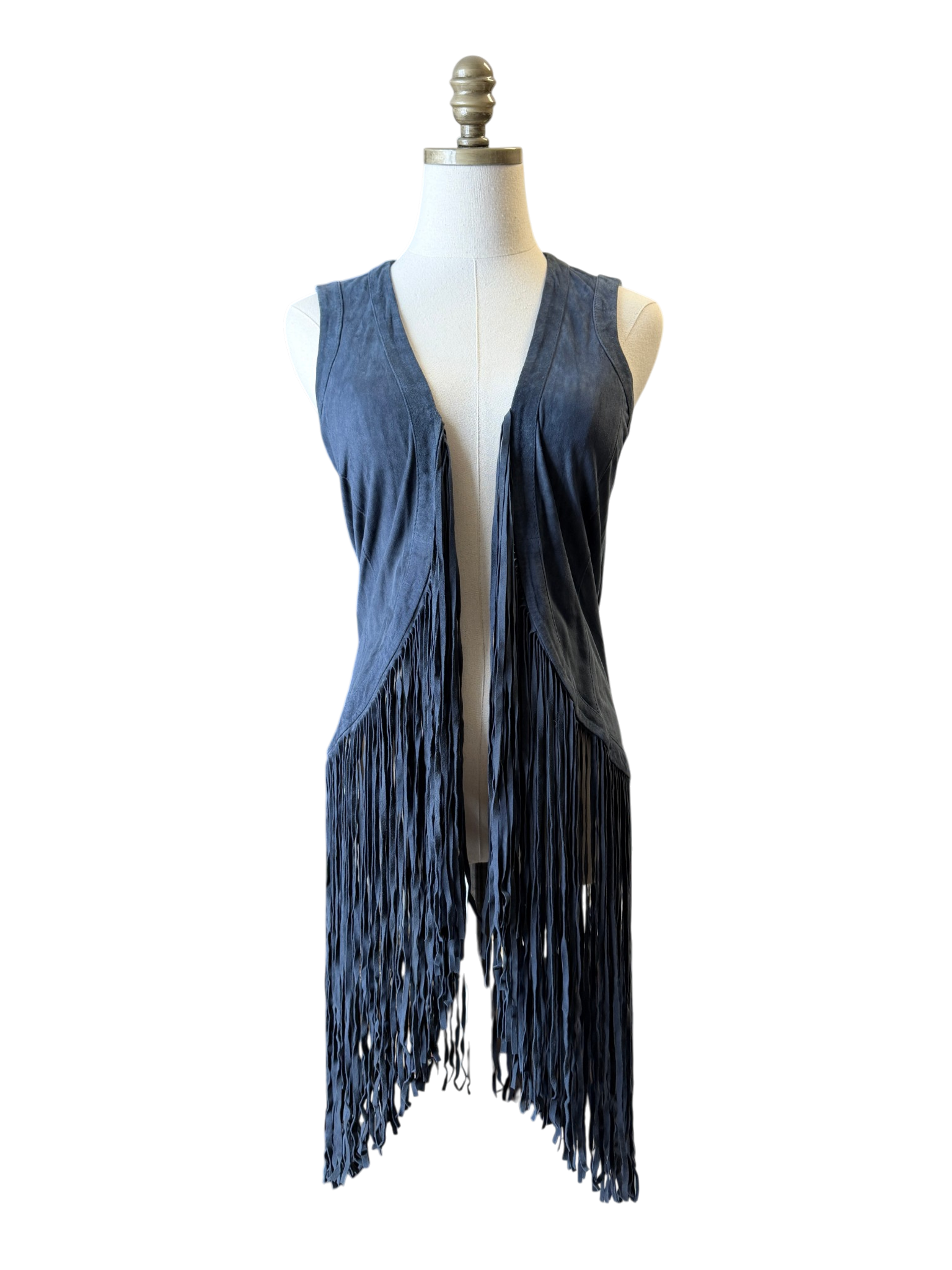 Donale St. Barts Navy Suede Fitted Vest with Fringe Hem