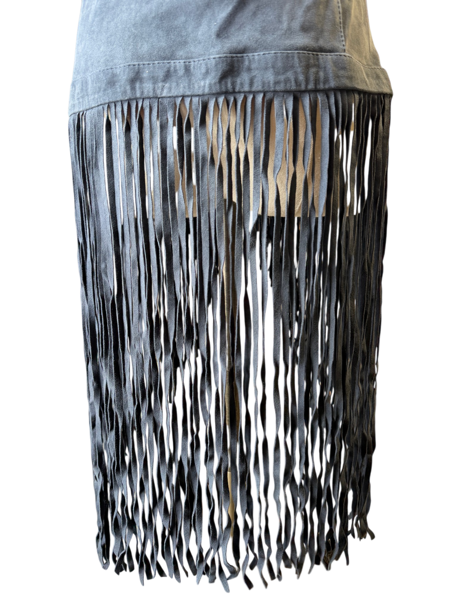 Donale St. Barts Navy Suede Fitted Vest with Fringe Hem