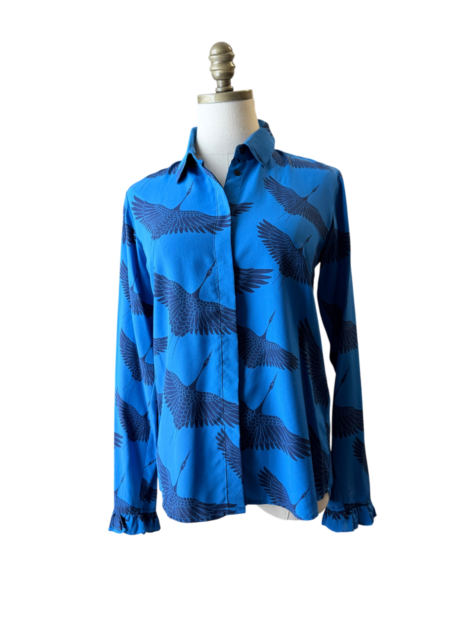 Sandro Silk Blouse with Flying Crane Print