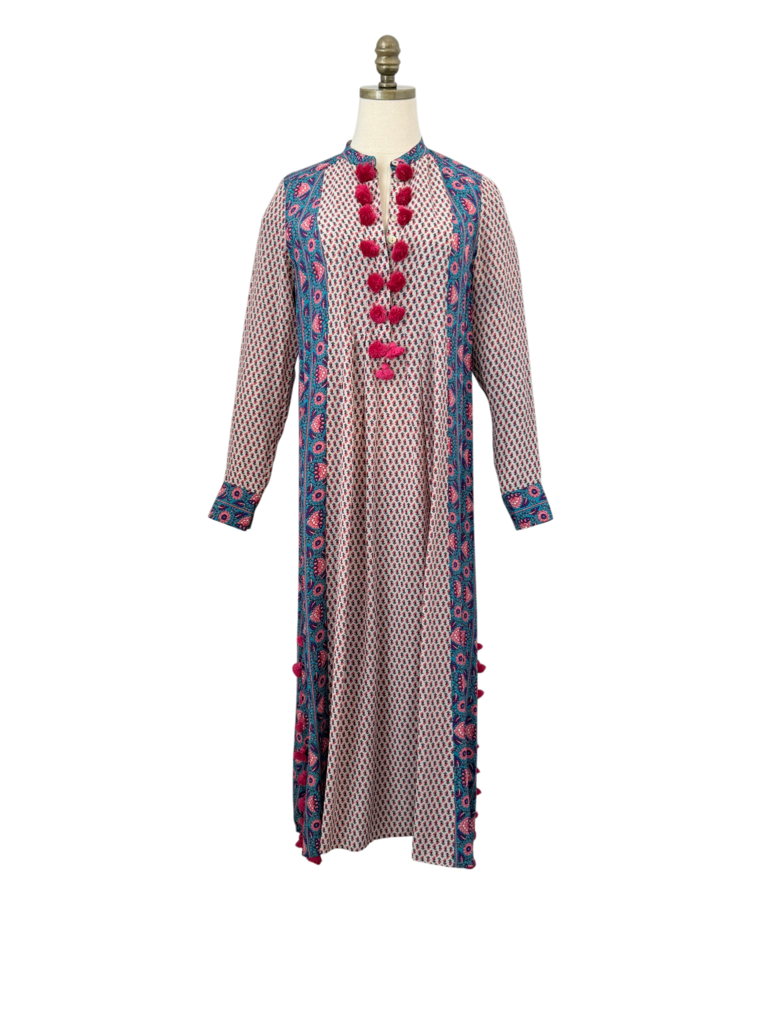 Figue Silk Floral Caftan with Pompom Details