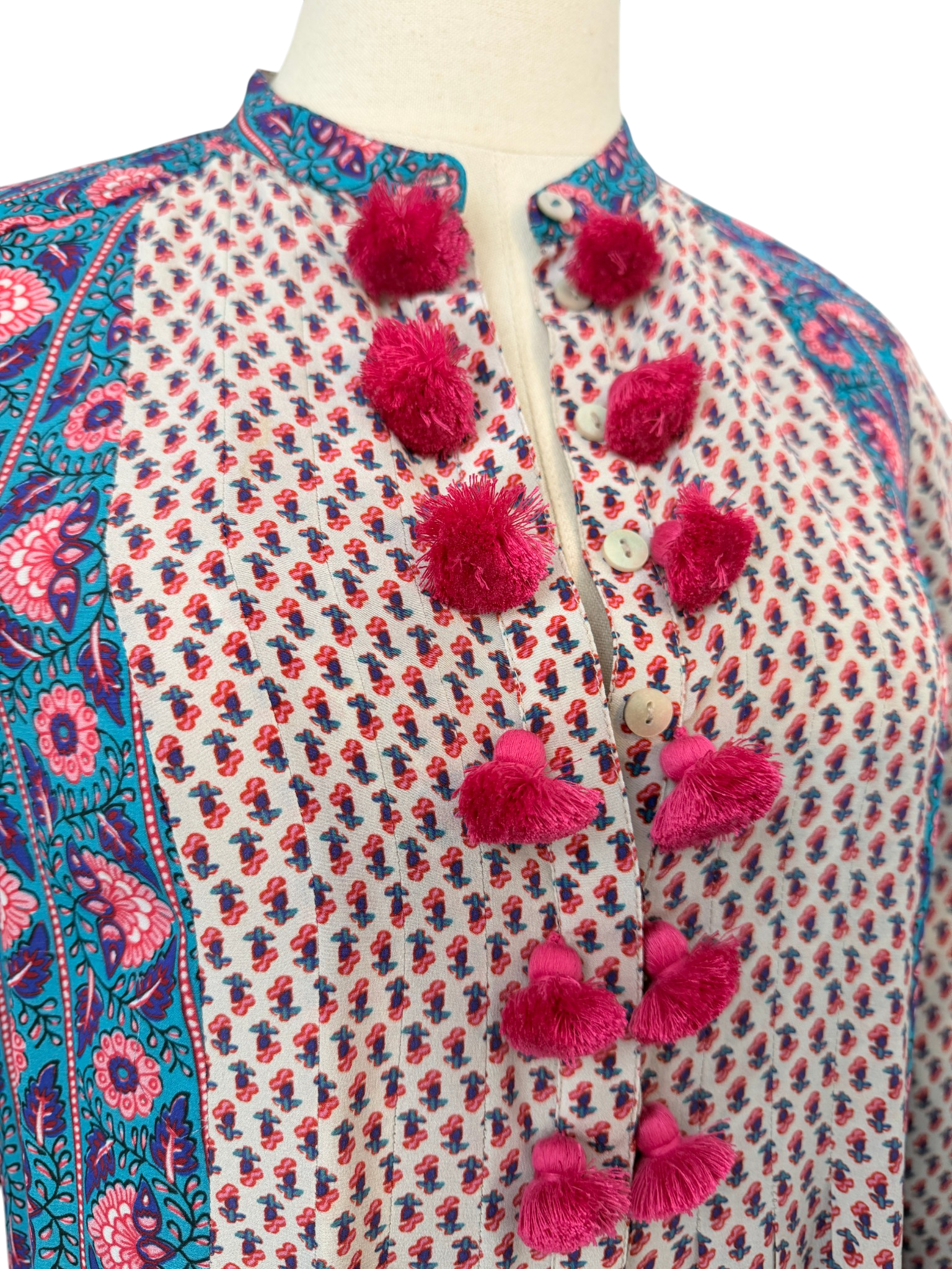 Figue Silk Floral Caftan with Pompom Details