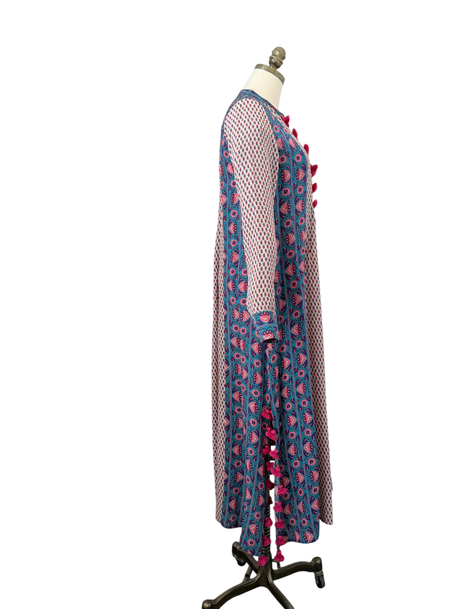 Figue Silk Floral Caftan with Pompom Details