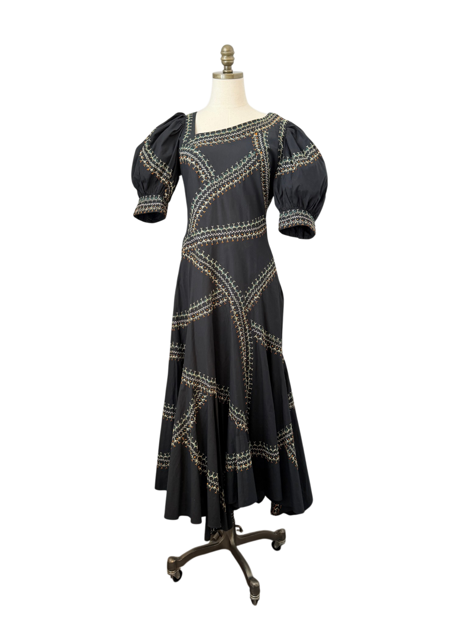Ulla Johnson “Uma” Asymmetrical Embroidered Dress with Puff Sleeves