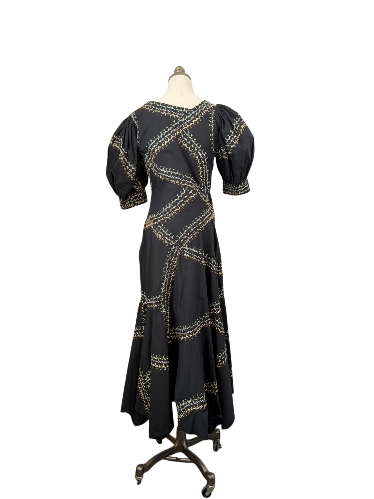 Ulla Johnson “Uma” Asymmetrical Embroidered Dress with Puff Sleeves