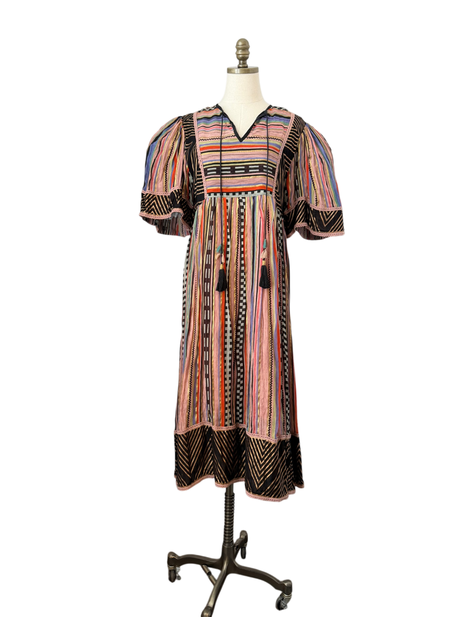 Verb by Pallavi Singhee Gauze Striped Dress with Tassel Tie