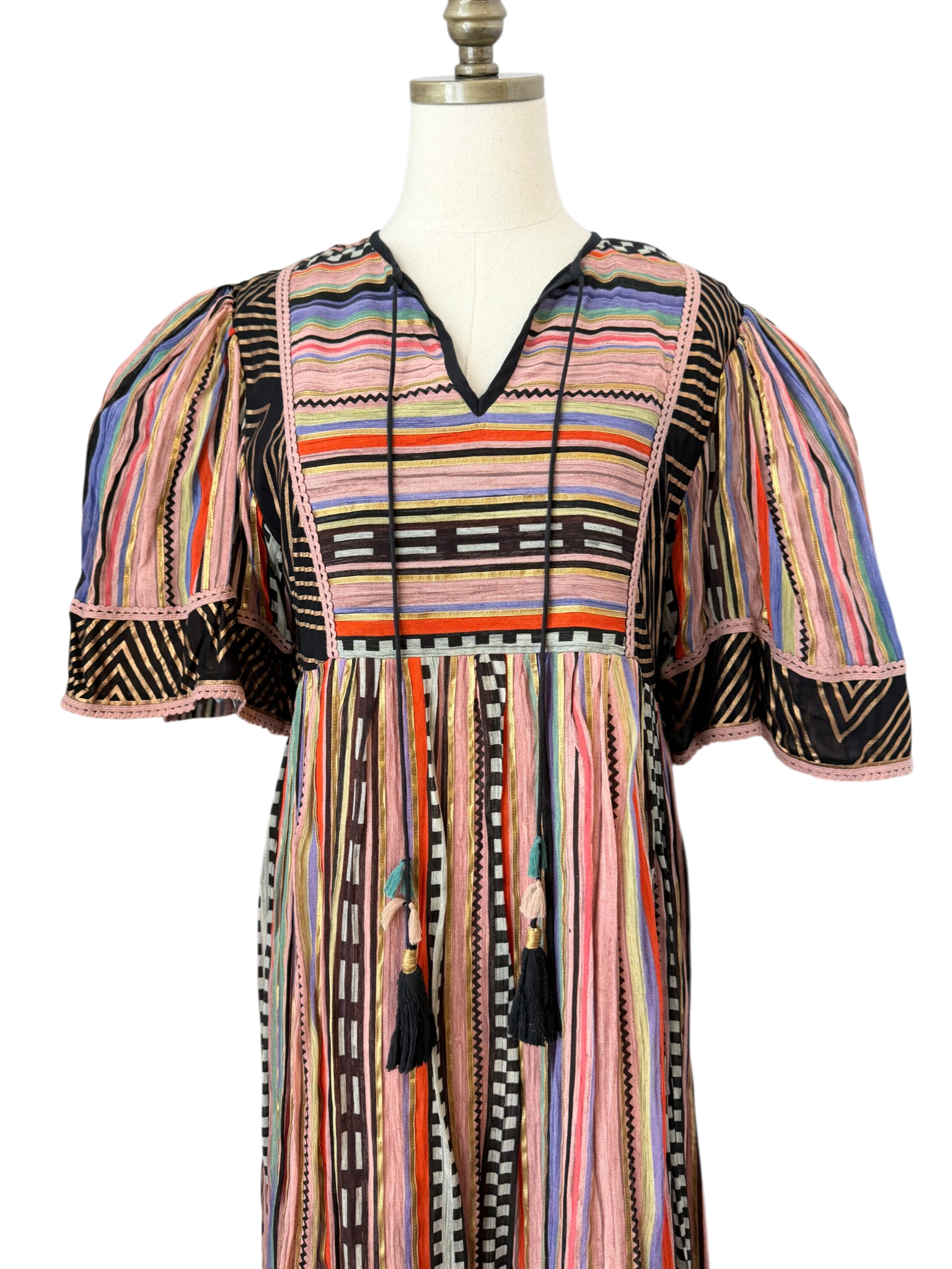 Verb by Pallavi Singhee Gauze Striped Dress with Tassel Tie
