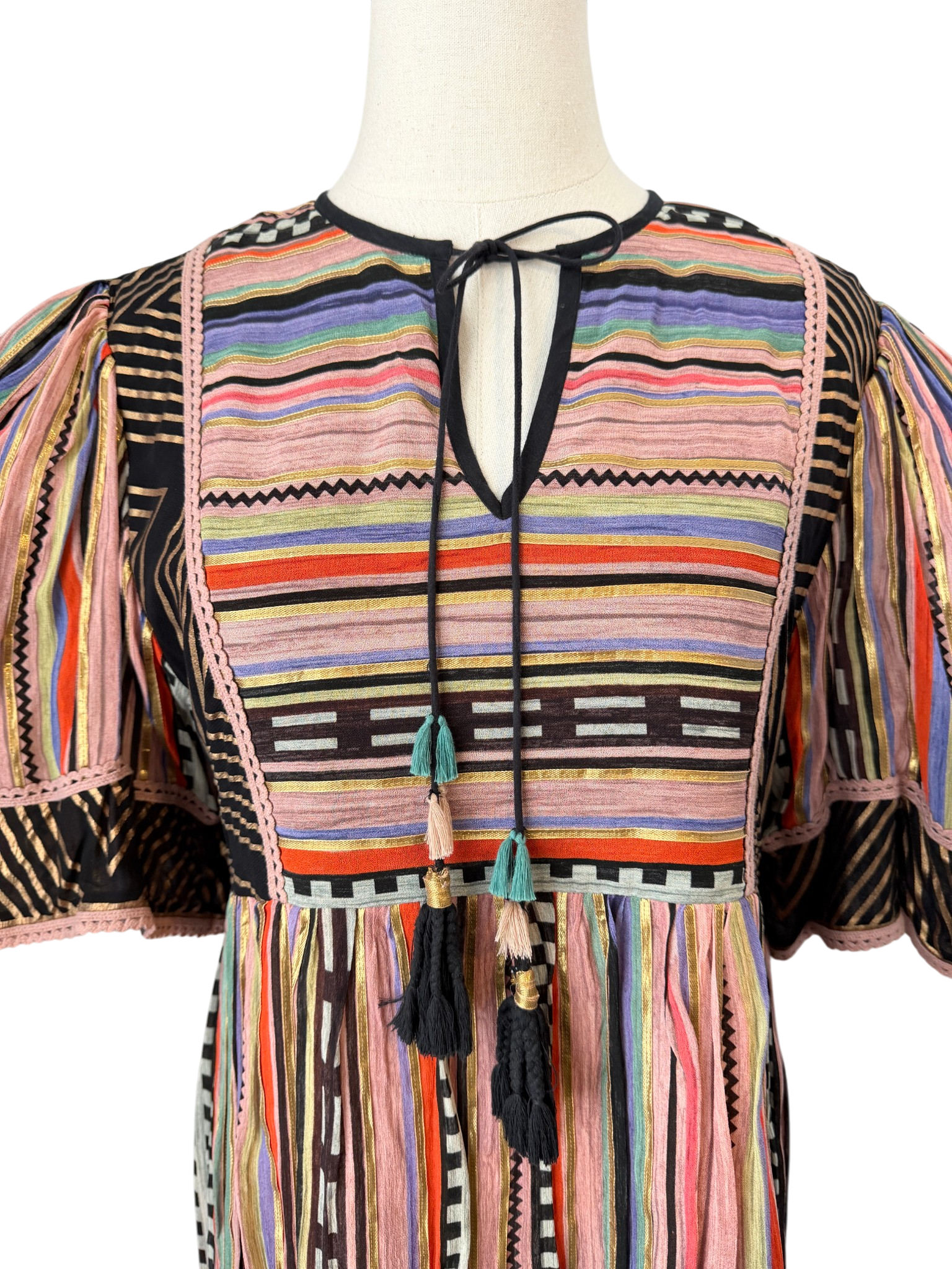 Verb by Pallavi Singhee Gauze Striped Dress with Tassel Tie