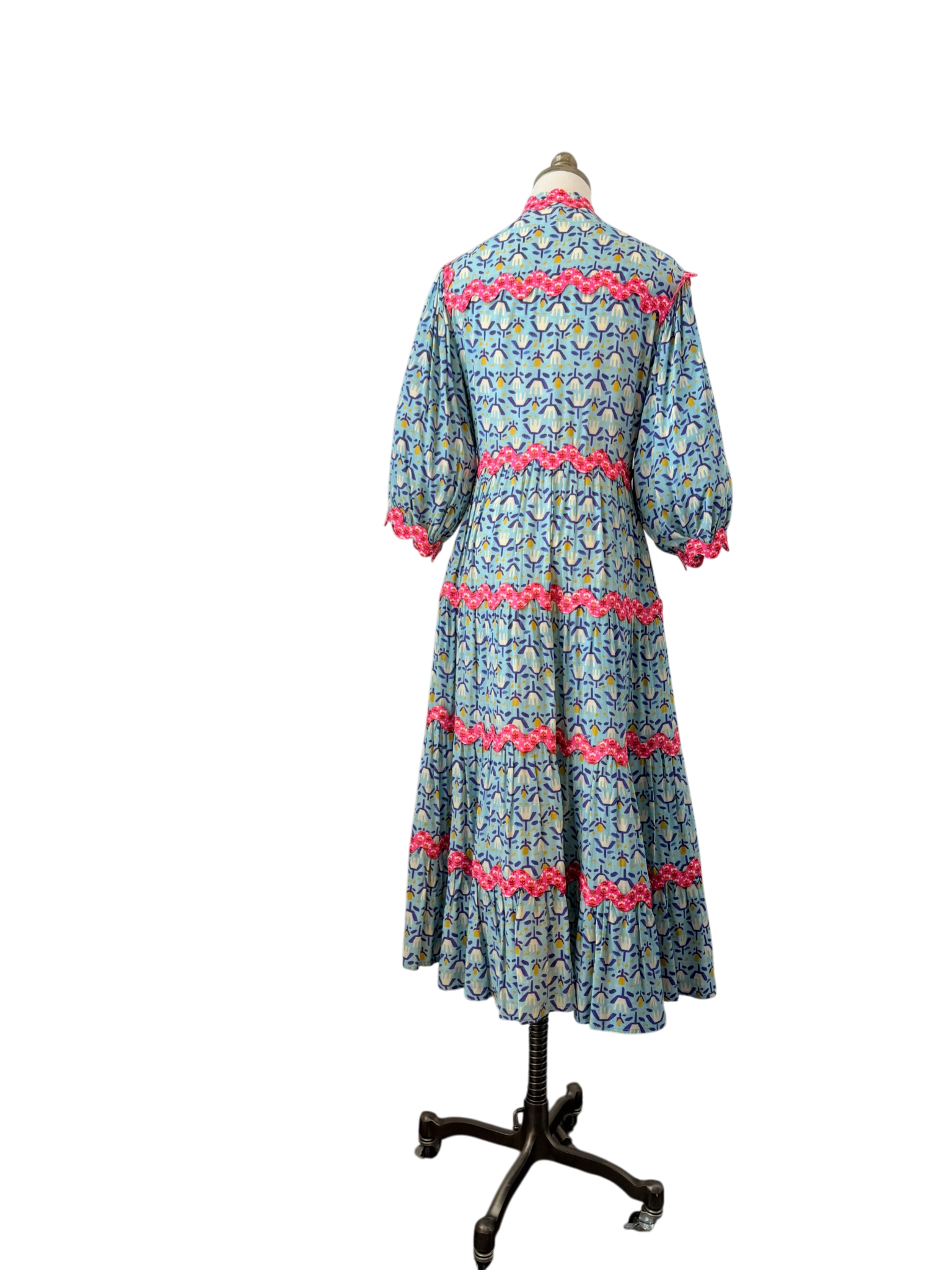 CeliaB “Sabina Sunset” Floral Rayon Dress with Ric Rac Trim