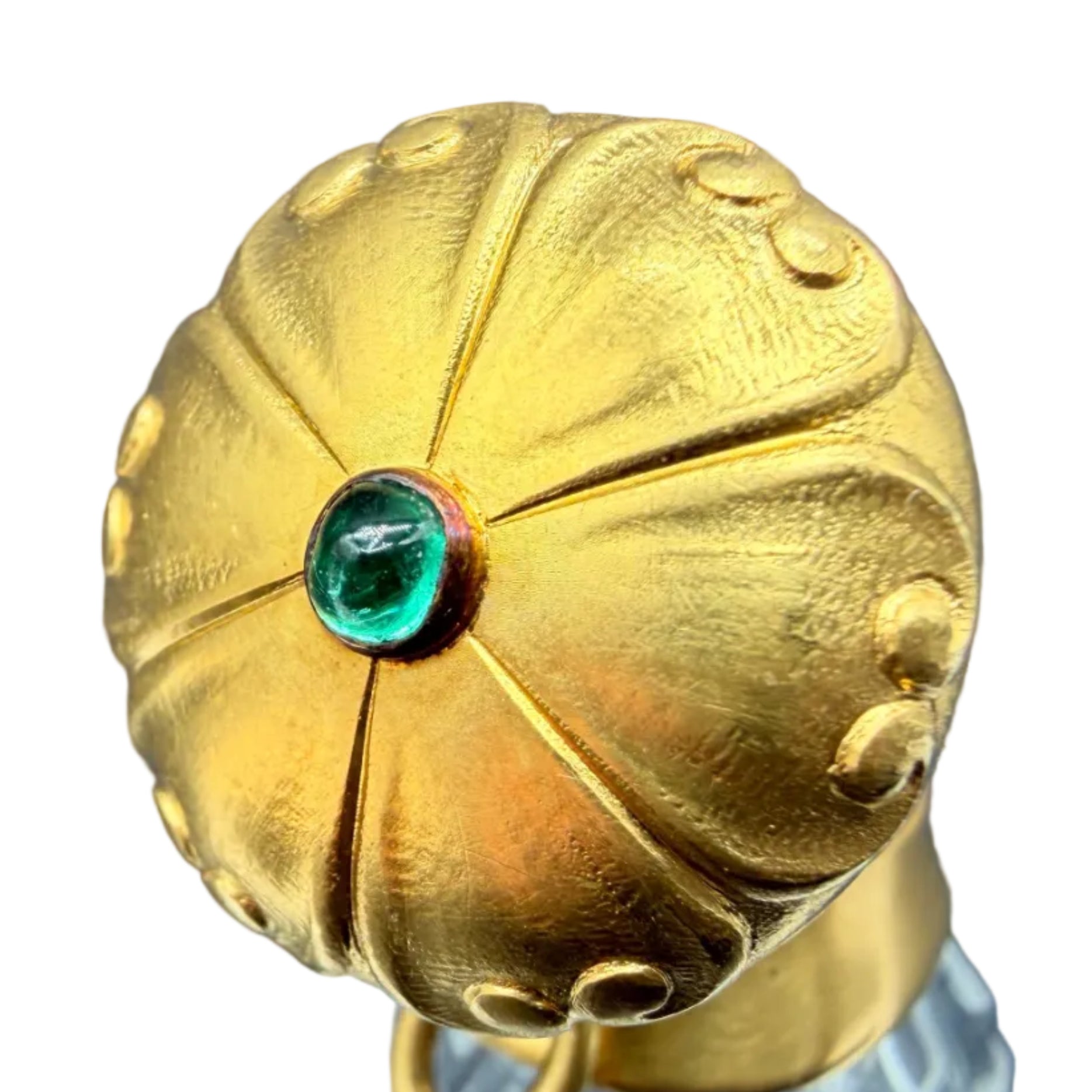 Rare Antique Tiffany & Co. New York Carved Rock Crystal Perfume Bottle with 14K Gold & Emerald Cabochon