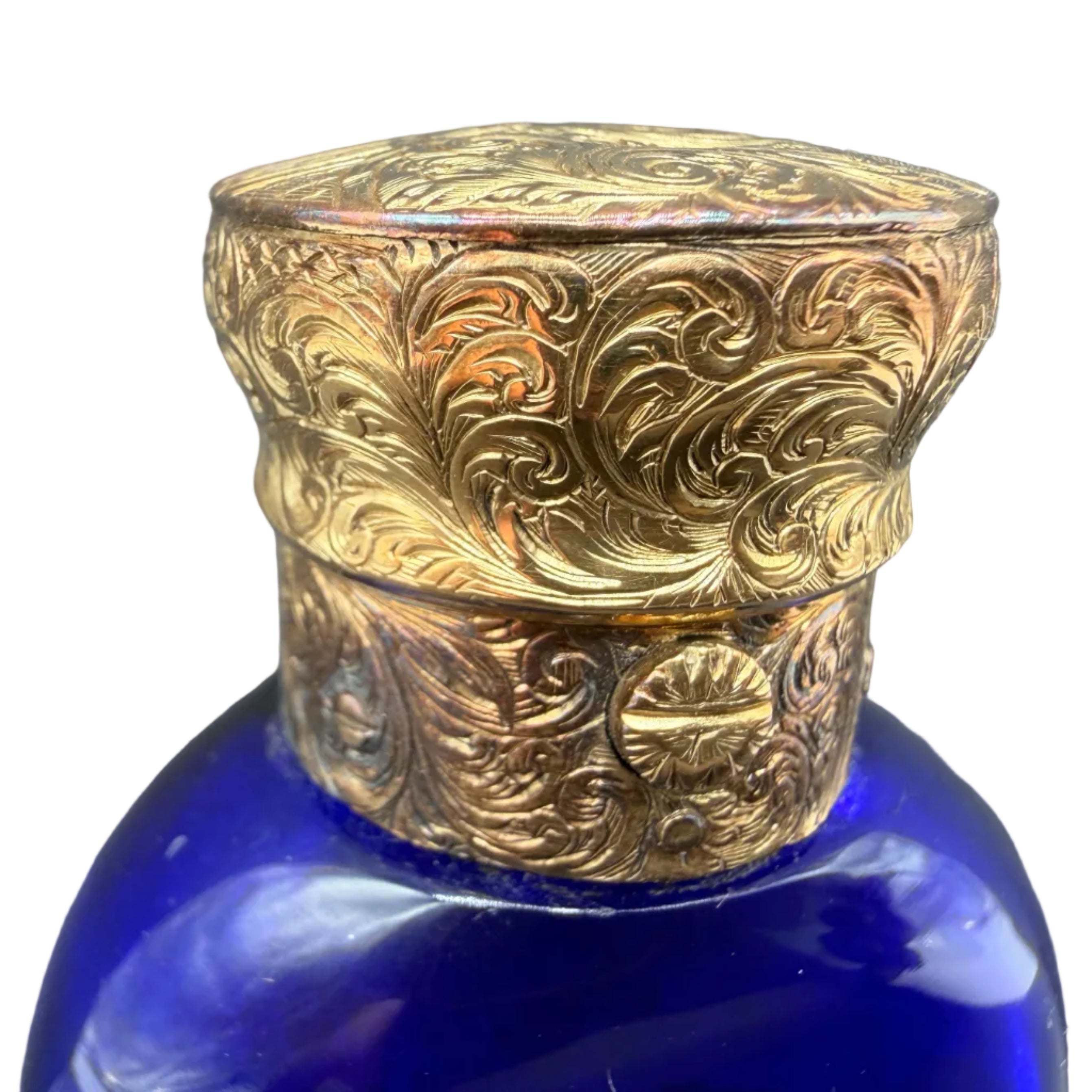 Thomas Diller c.1850 14K Gold-Mounted Cobalt Lead Crystal Scent Bottle