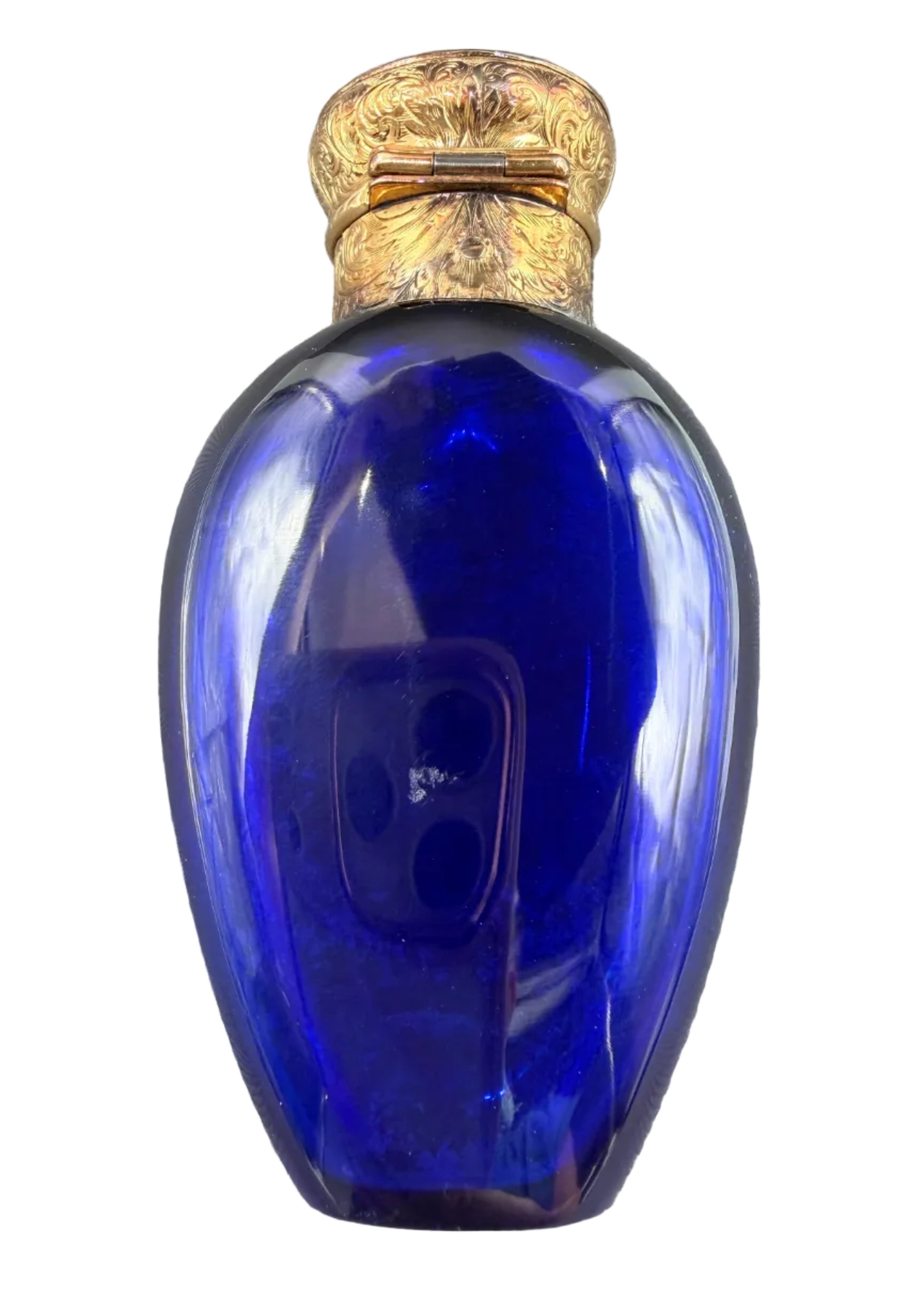 Thomas Diller c.1850 14K Gold-Mounted Cobalt Lead Crystal Scent Bottle