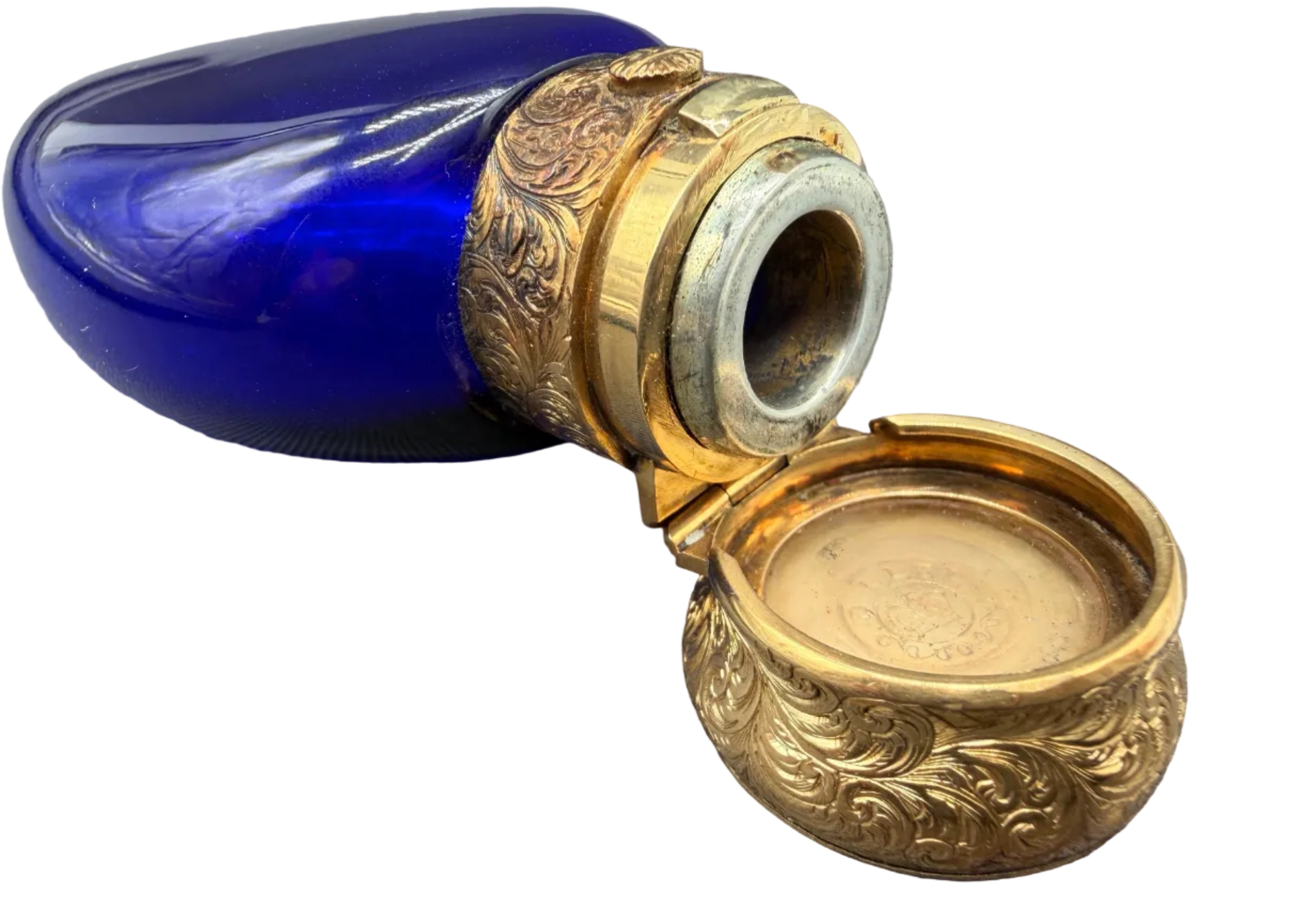 Thomas Diller c.1850 14K Gold-Mounted Cobalt Lead Crystal Scent Bottle