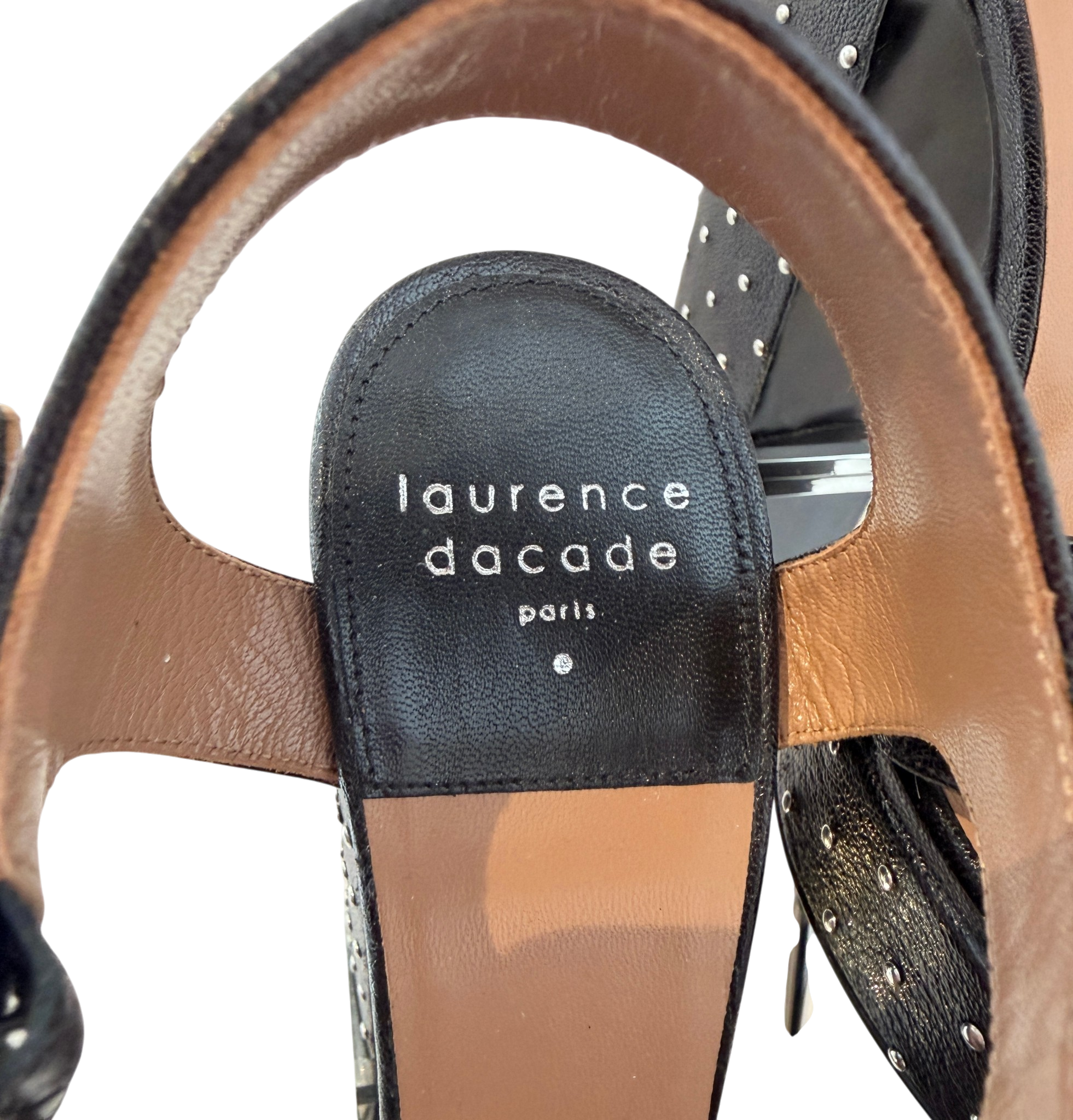 Laurence Dacade Black Leather Studded Platform Strappy Heels