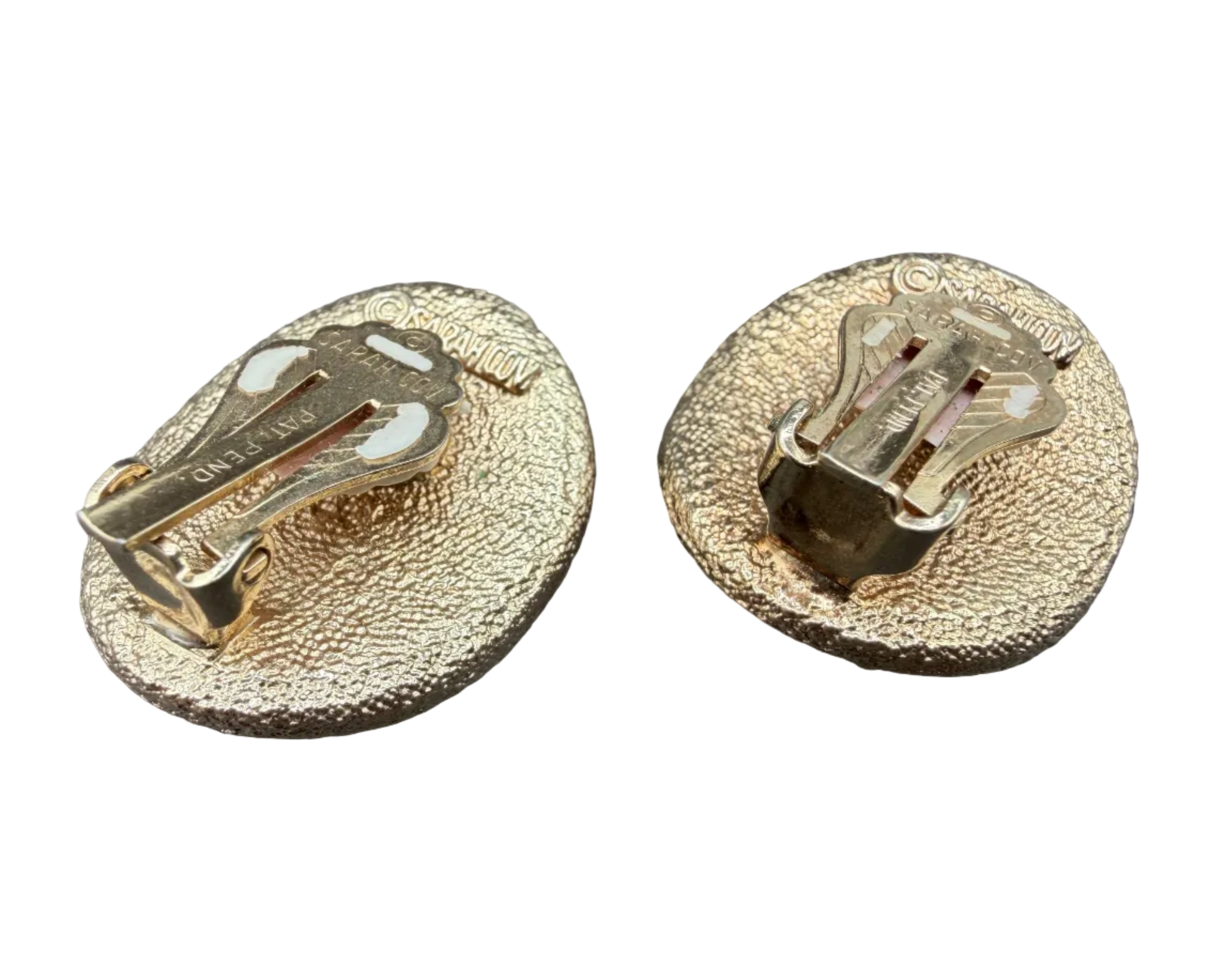 1960s Sarah Coventry Mid-Century Modern Gold-Tone Oval Clip Earrings with Multicolored Rhinestones