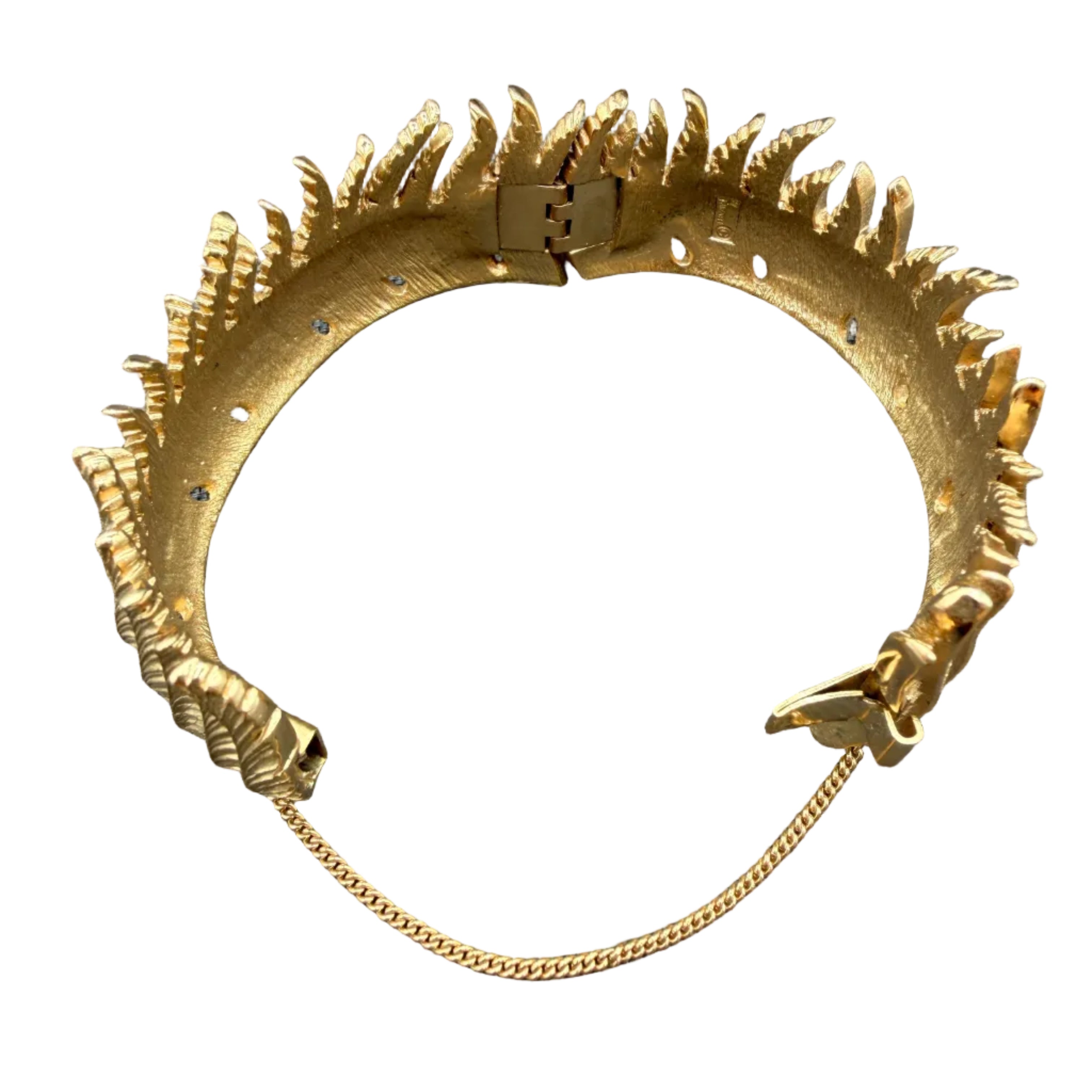 1960s Crown Trifari Gold-Tone Feather Hinged Bangle Bracelet