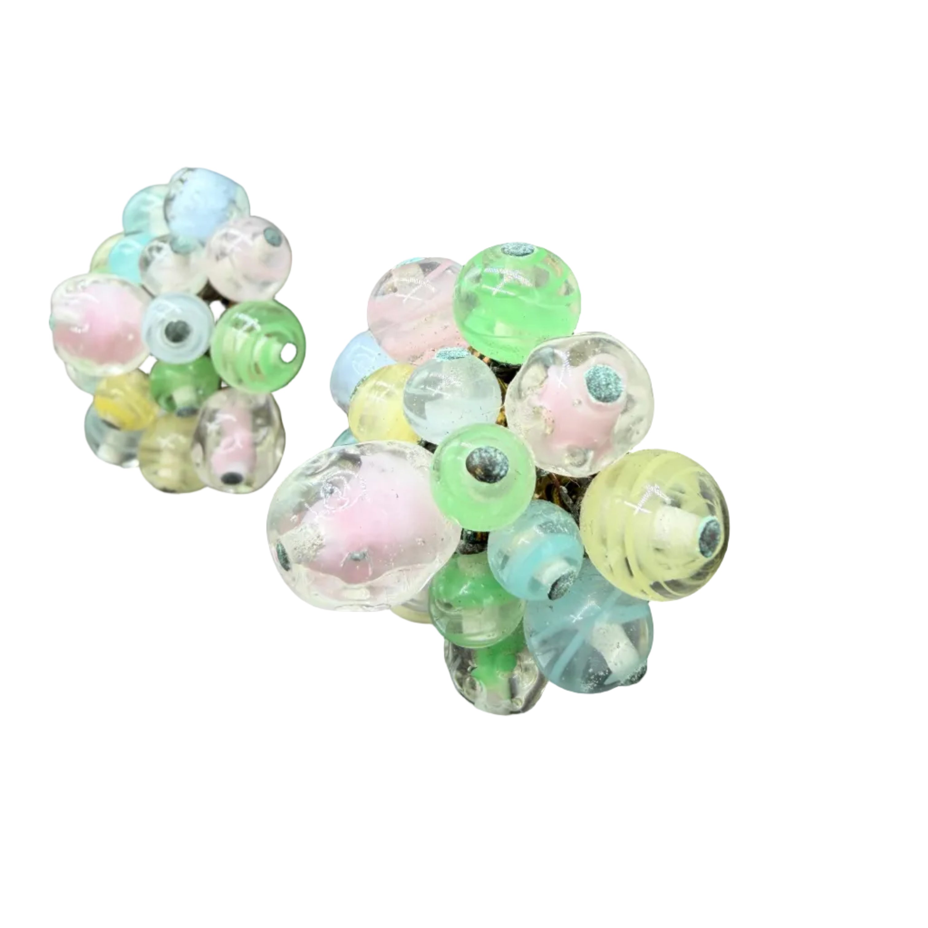 1950s West Germany Glass Beaded Cluster Clip Earrings