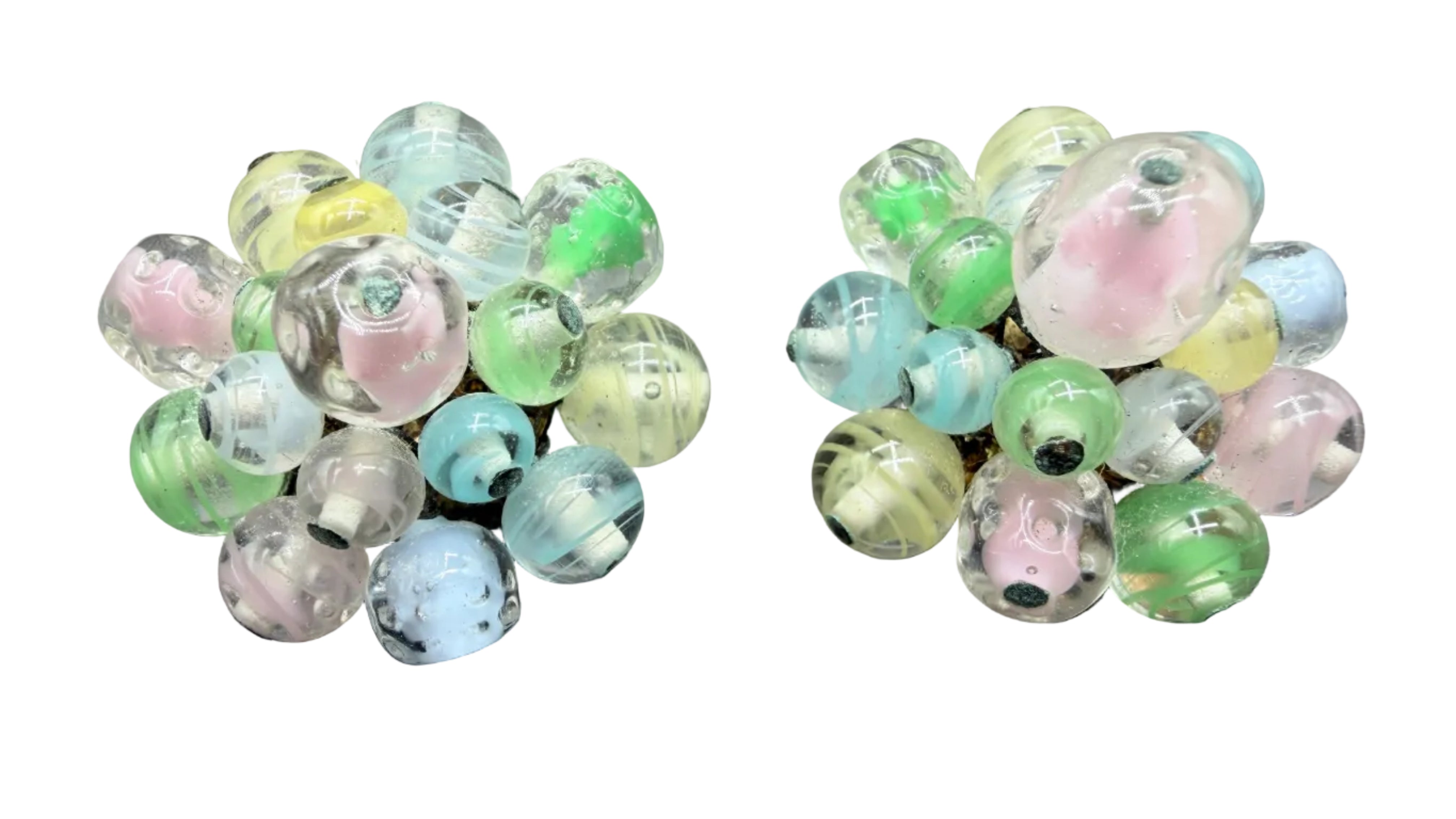 1950s West Germany Glass Beaded Cluster Clip Earrings