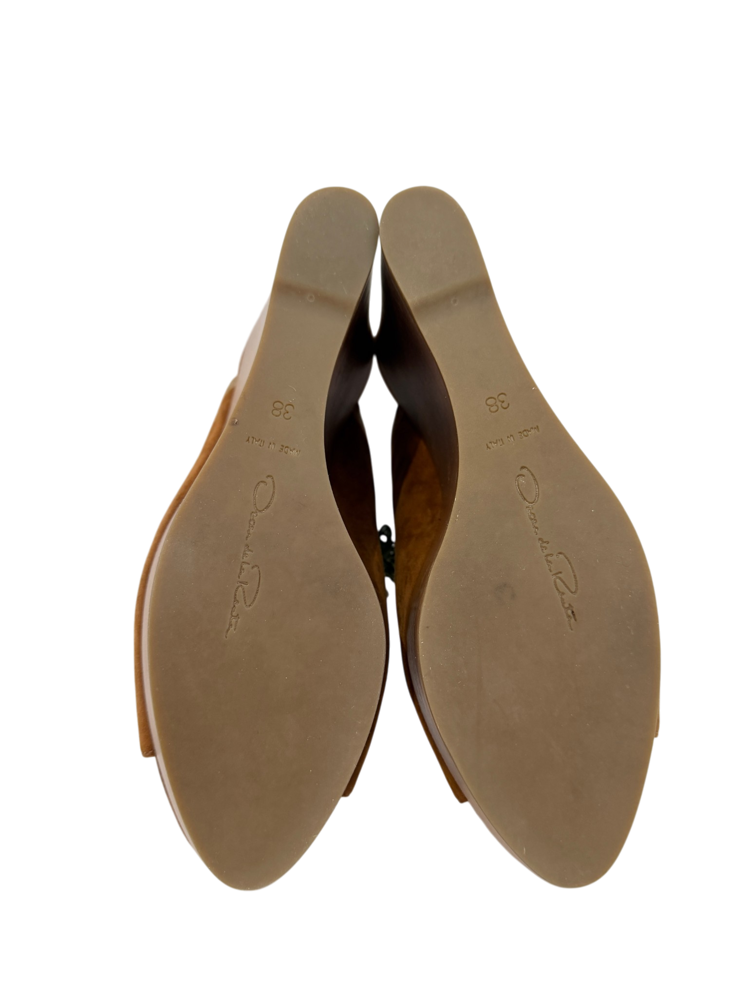 Oscar de la Renta Suede Peep-Toe Wedge Clogs with Green Tassels