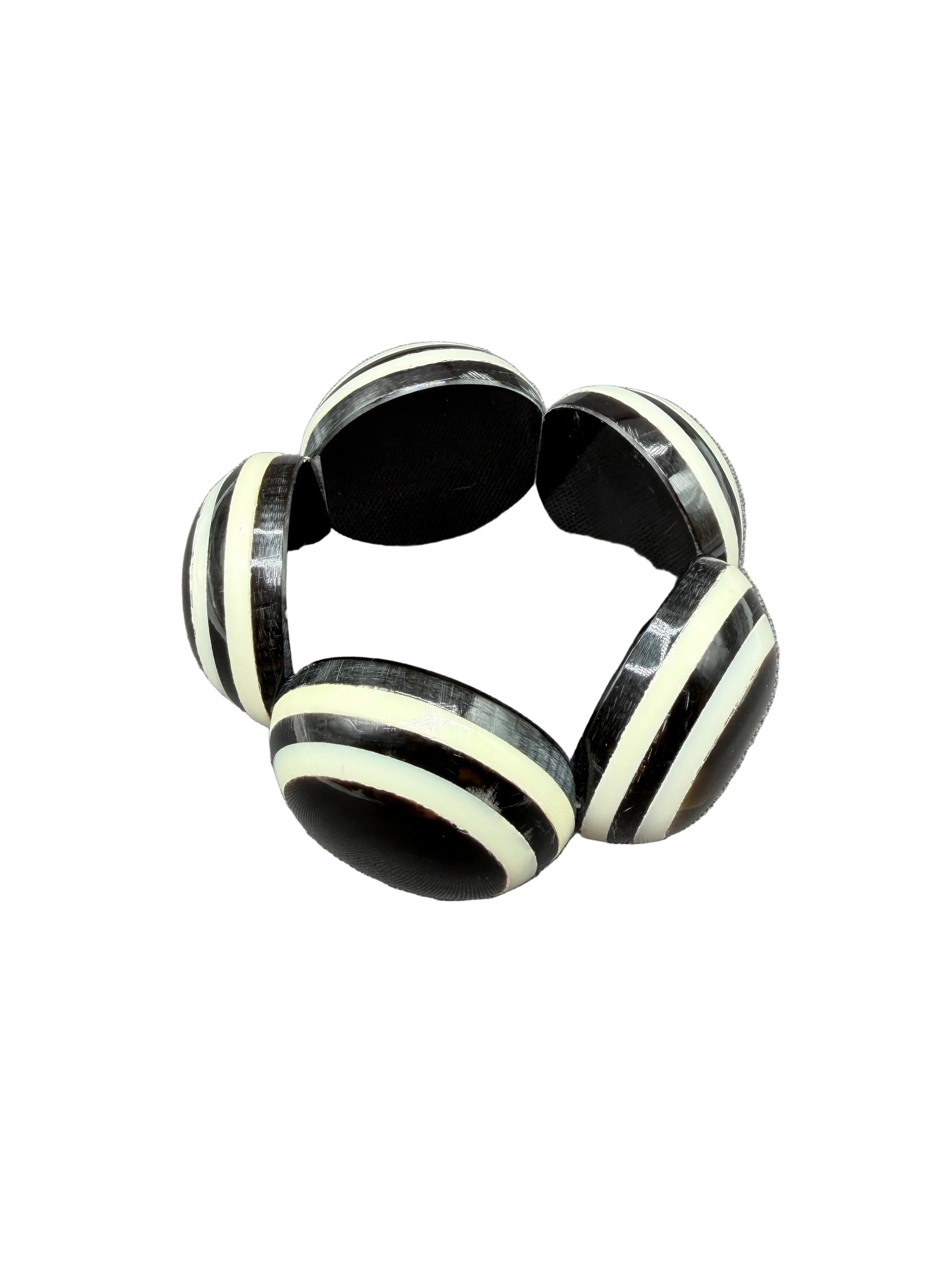1970s Mod Horn & Bone Chunky Tiered Circle Bead Stretch Bracelet
