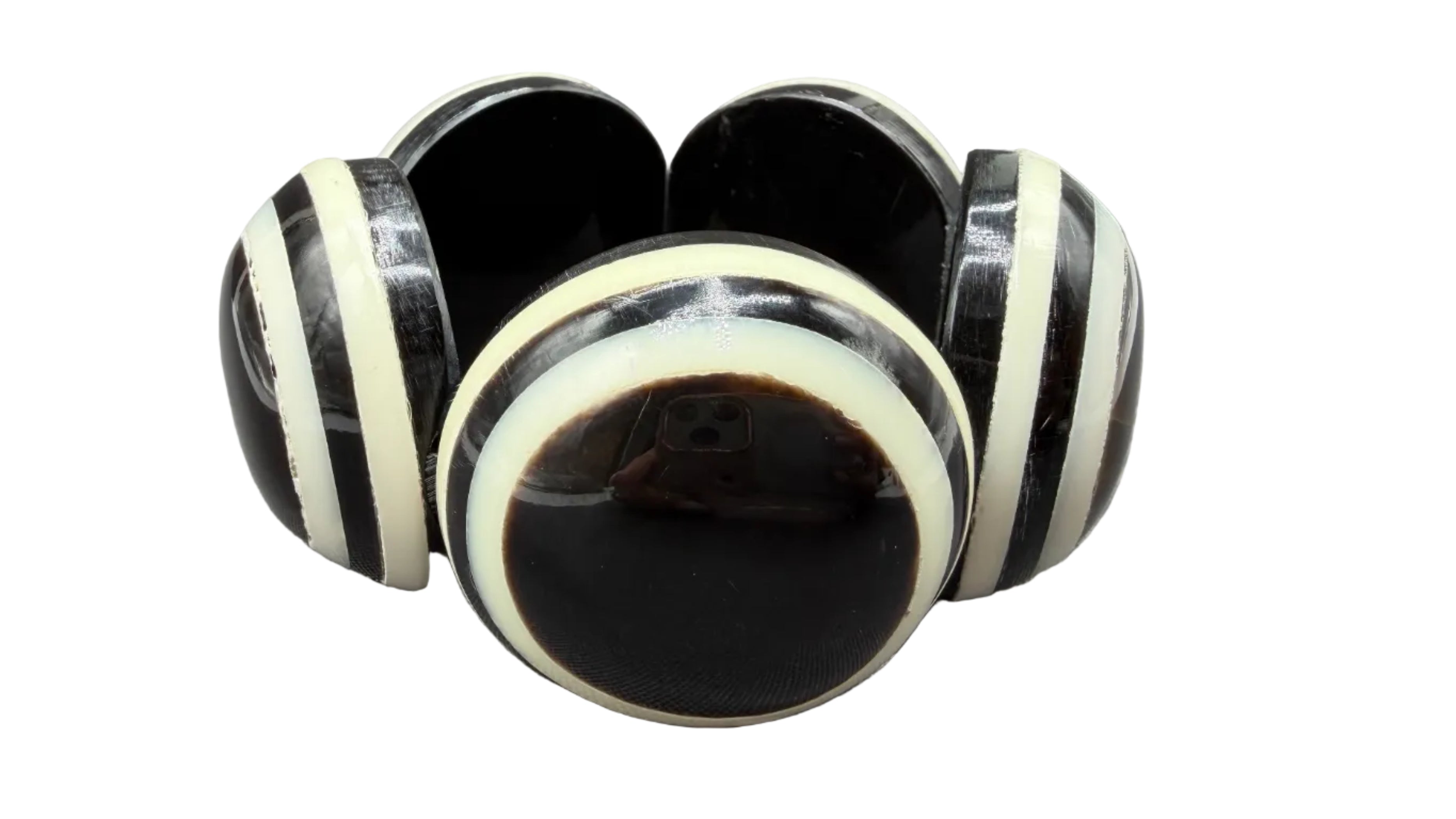 1970s Mod Horn & Bone Chunky Tiered Circle Bead Stretch Bracelet