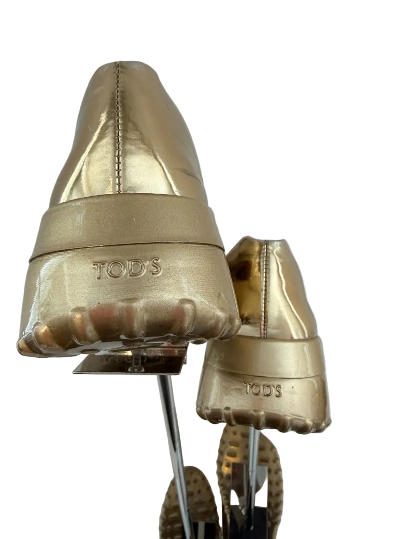 Tod’s Gold Metallic Loafers with Double T Buckle