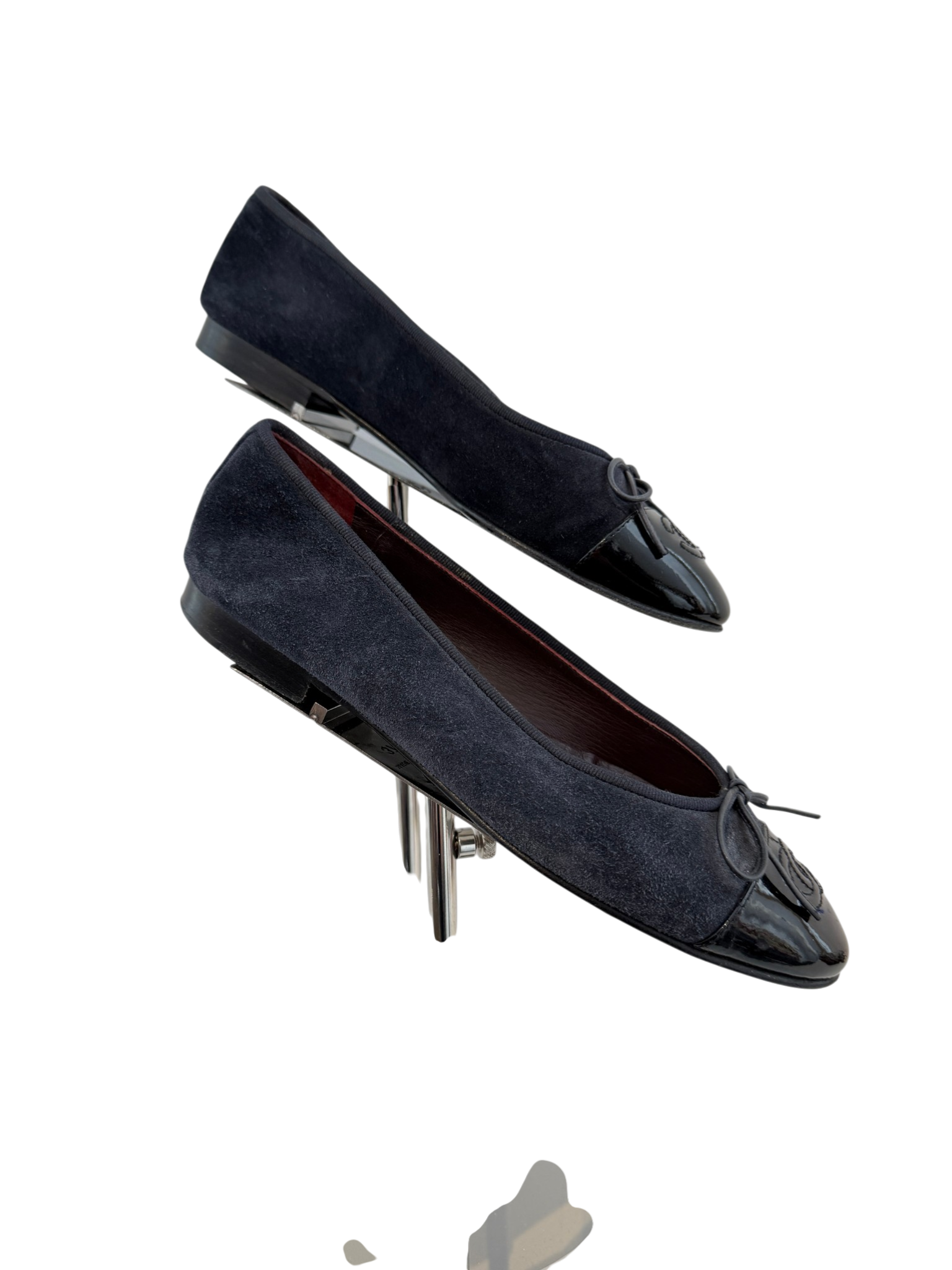 Chanel Marine Suede & Black Patent Leather CC Cap-Toe Ballet Flats