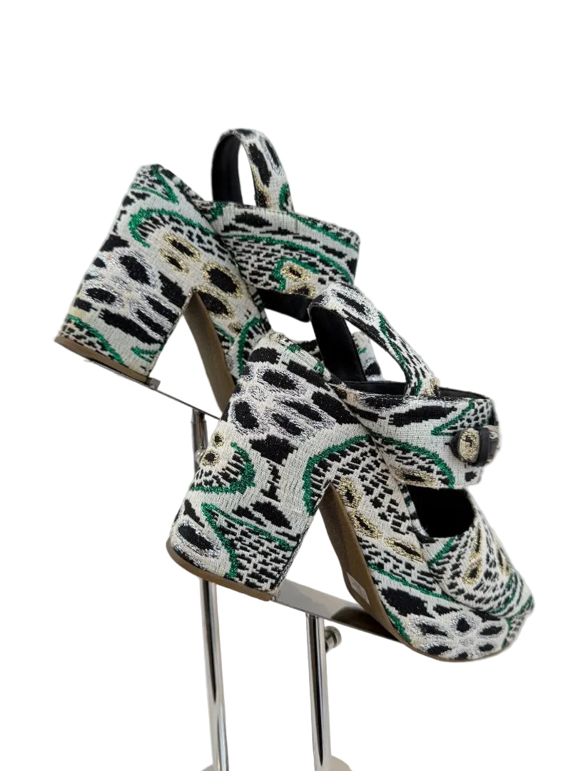 Rachel Comey Open-Toe Strappy Platform Heels in Cheetah Lamé