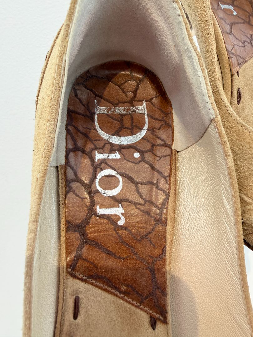 Christian Dior Brown Suede Open-Toe Wingtip Heels