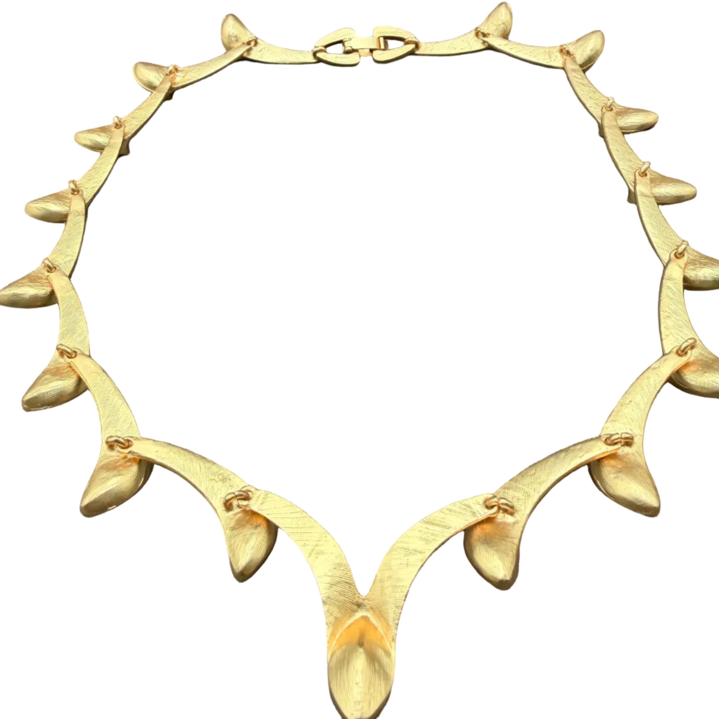 1950s Mid-Century Modern Gold-Tone Trumpet Link Necklace with Red Marquise Stones