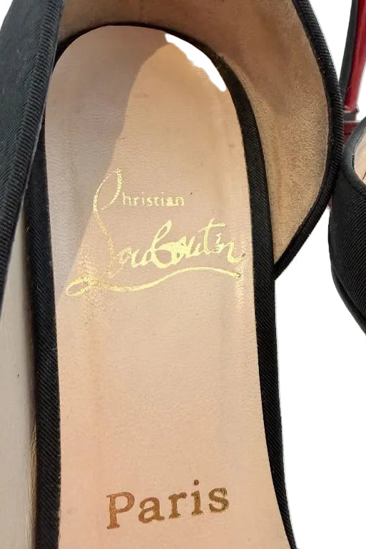 Christian Louboutin “Décolleté 554 100” Black Satin Stilettos