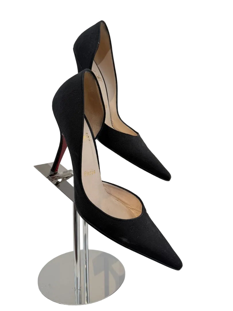Christian Louboutin “Décolleté 554 100” Black Satin Stilettos