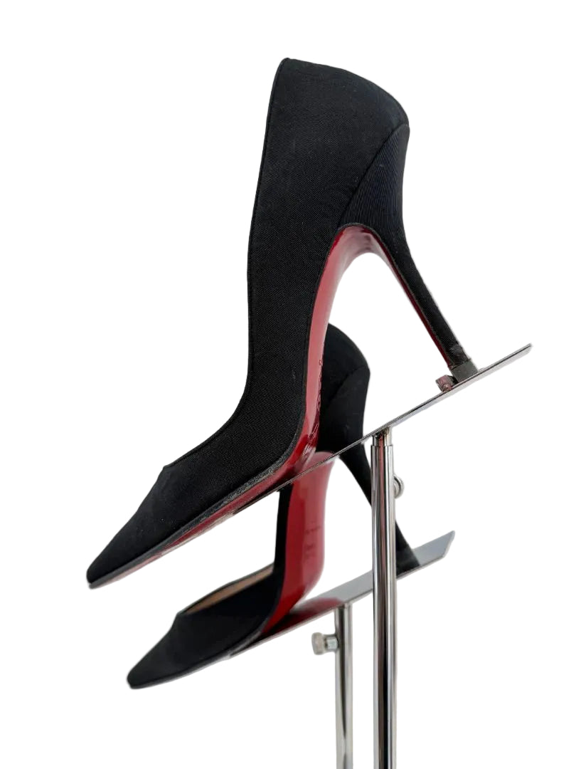 Christian Louboutin “Décolleté 554 100” Black Satin Stilettos