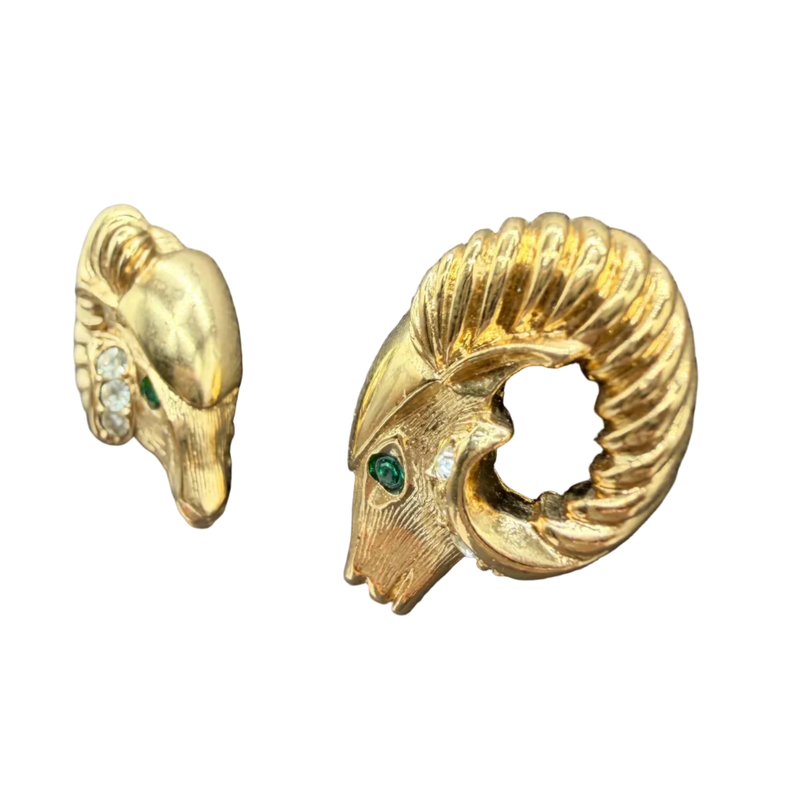 1980s KJL for Avon Ram’s Head Earrings with Rhinestone Accents