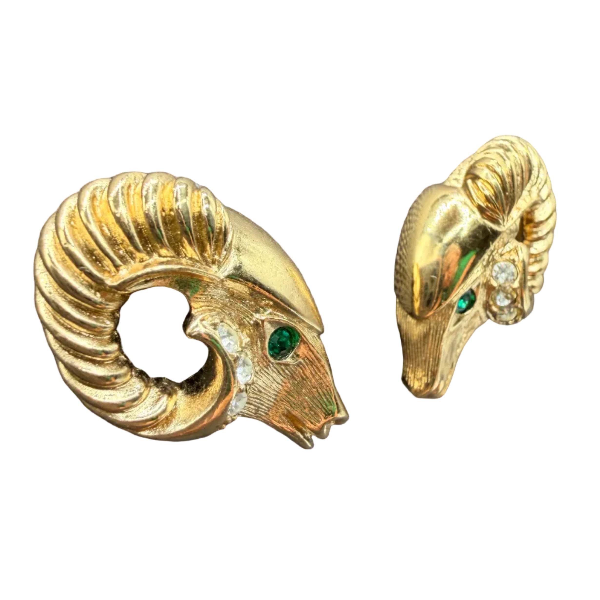 1980s KJL for Avon Ram’s Head Earrings with Rhinestone Accents
