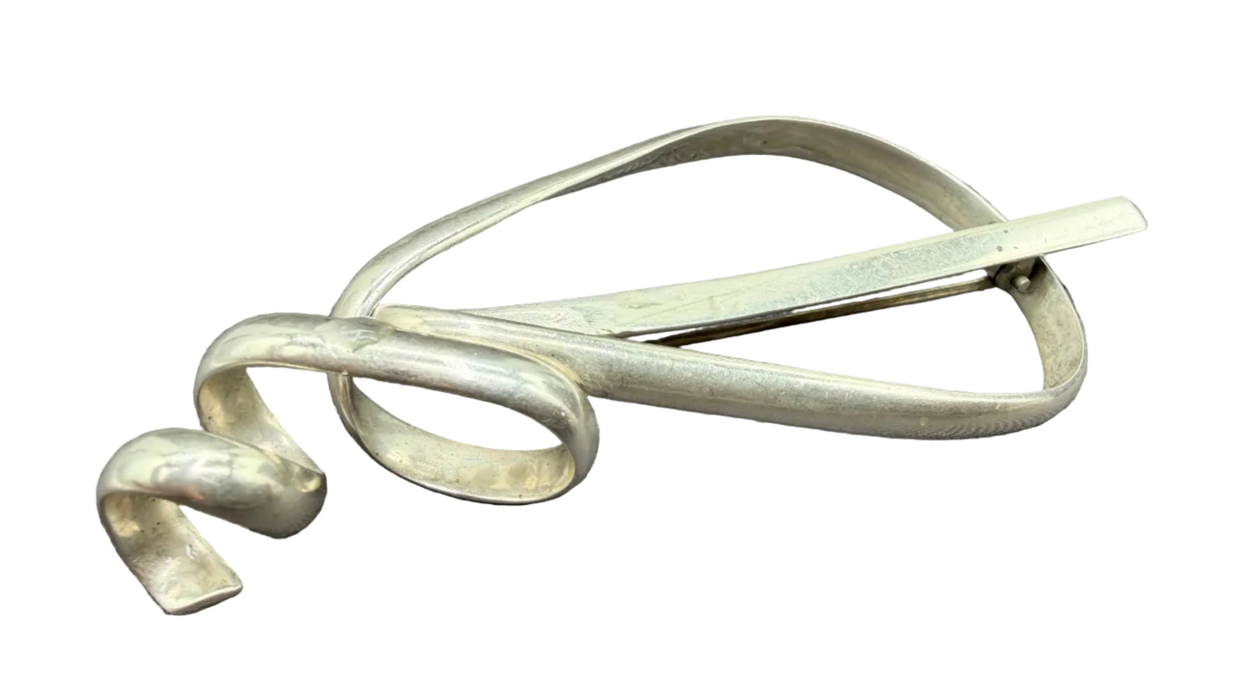 1970s Taxco Mexican Sterling Silver Modernist Loopy Loop Brooch