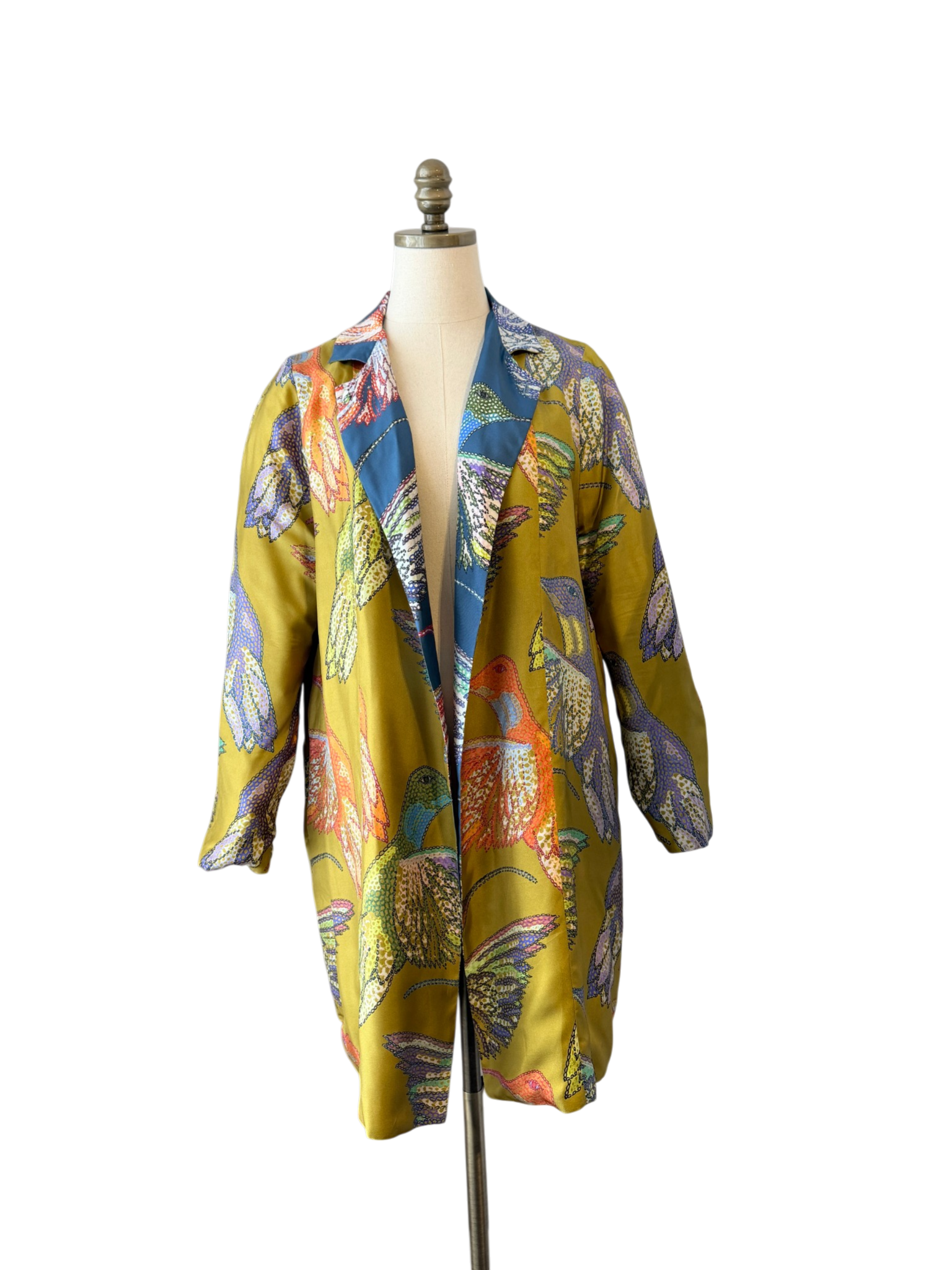 Silk Reversible Hummingbird Print Open Tunic