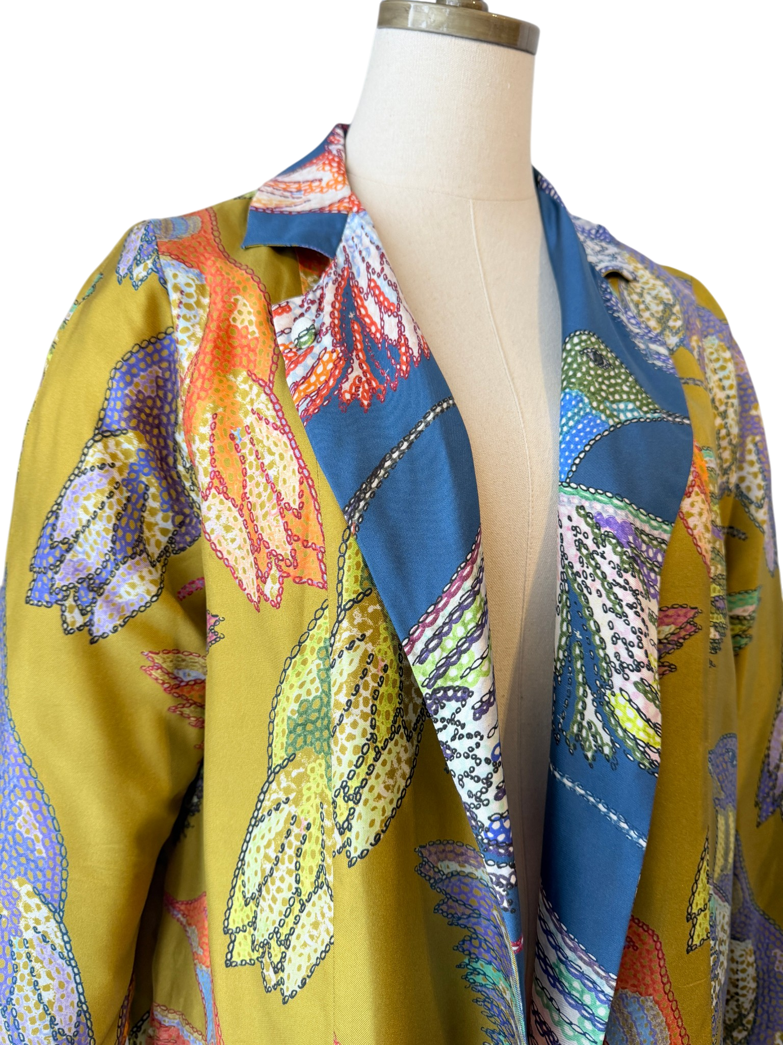 Silk Reversible Hummingbird Print Open Tunic