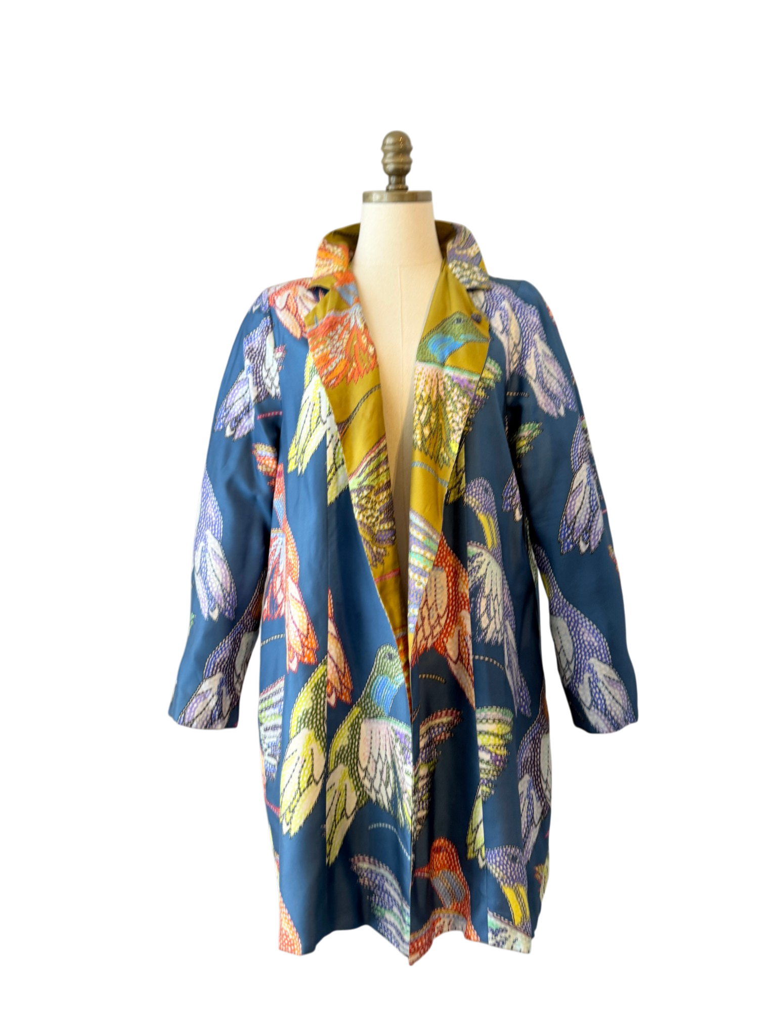 Silk Reversible Hummingbird Print Open Tunic