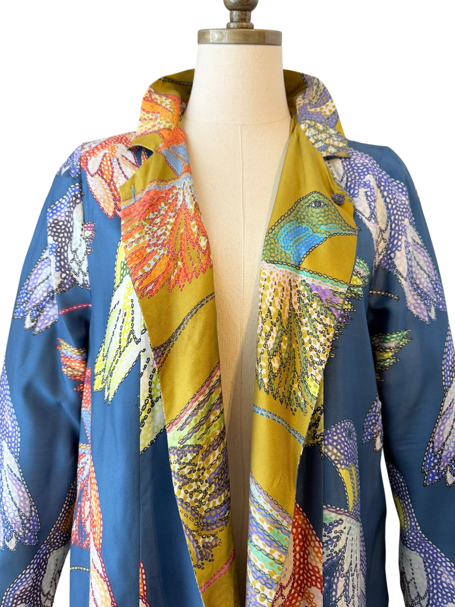 Silk Reversible Hummingbird Print Open Tunic