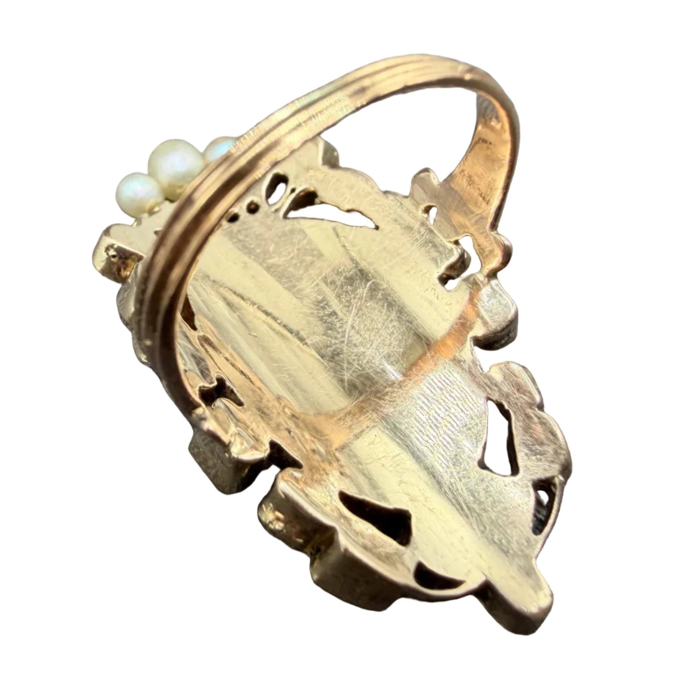 19th Century 18K Gold Louis XVI Revival “Marie Antoinette” Portrait Ring with Rubies, Sapphires, Tourmaline & Seed Pearls