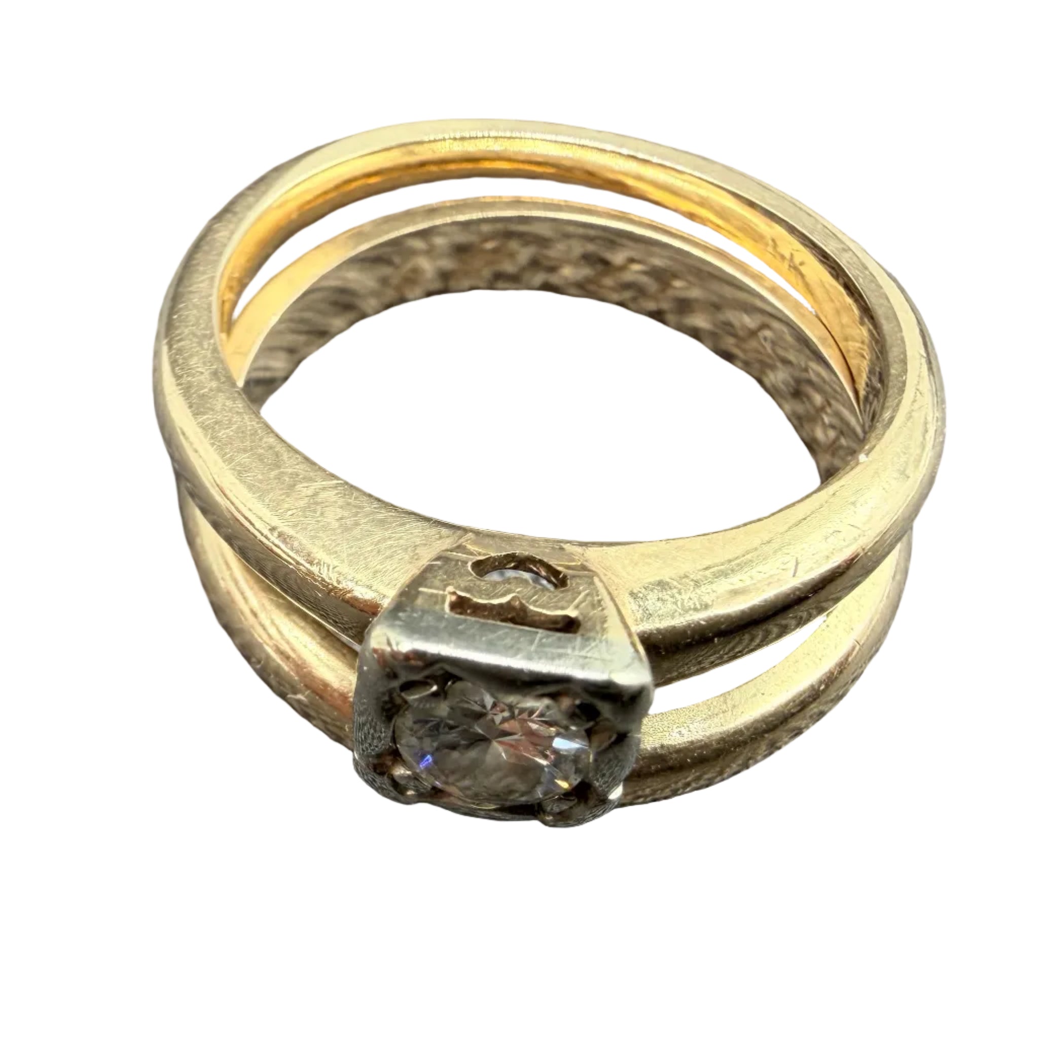1940s 14K Gold Solitaire Diamond Engagement Ring & Matching Wedding Band Set
