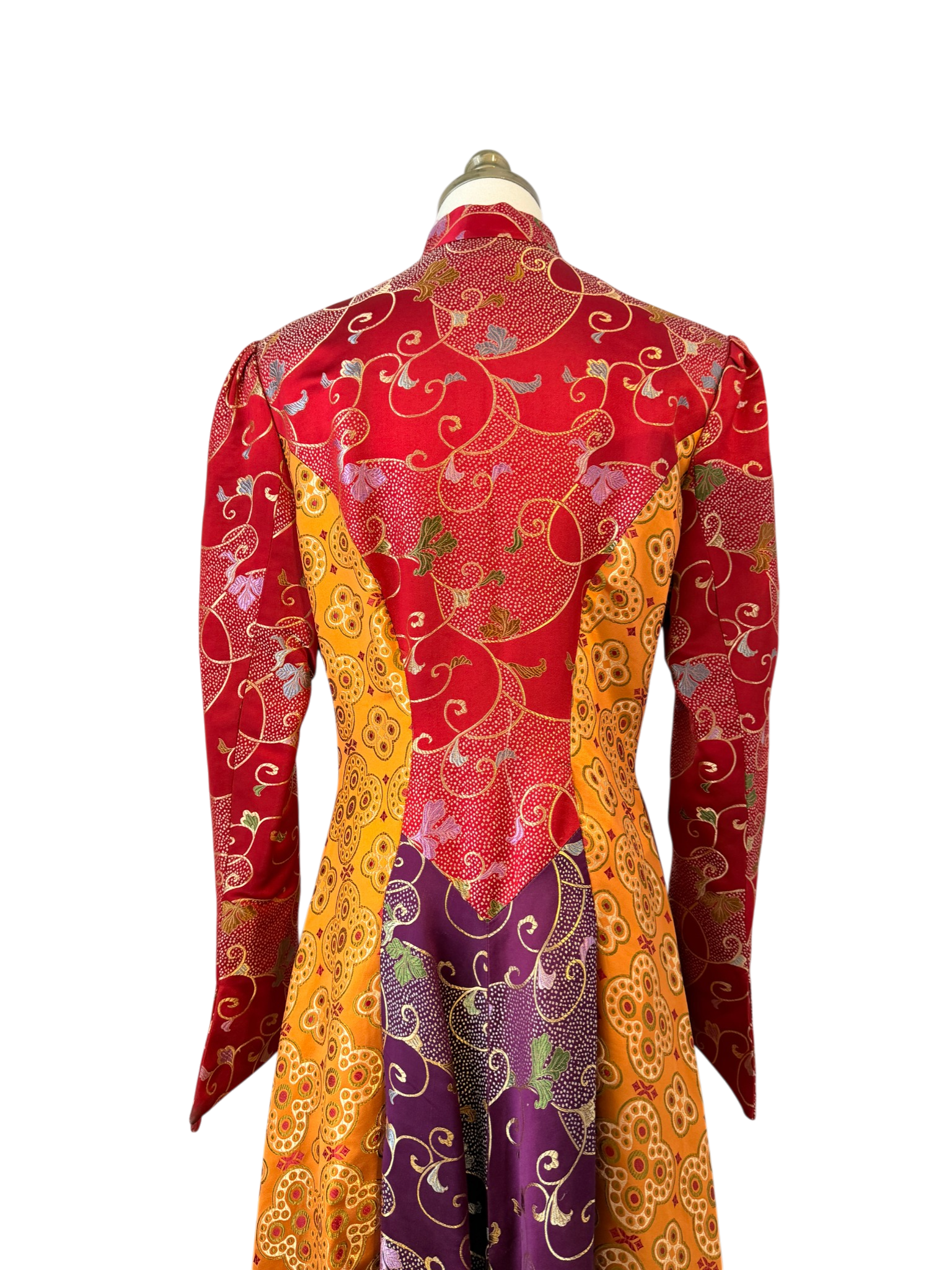 Asian Silk Panel Floor-Length Duster with Multiple High Slits