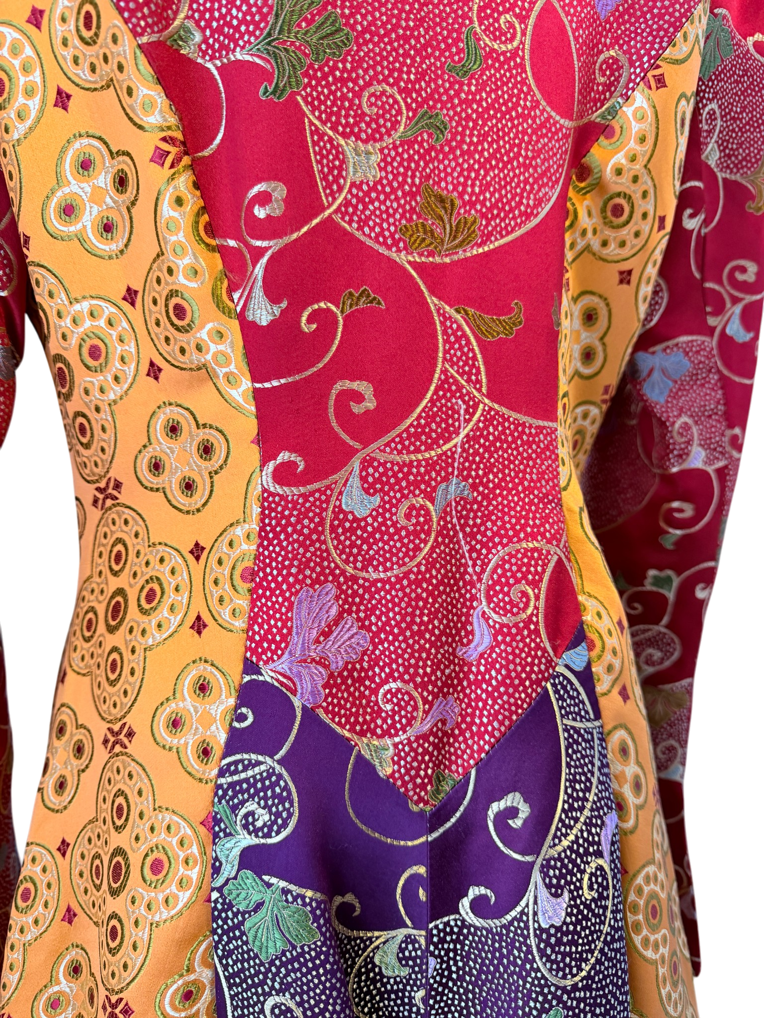 Asian Silk Panel Floor-Length Duster with Multiple High Slits