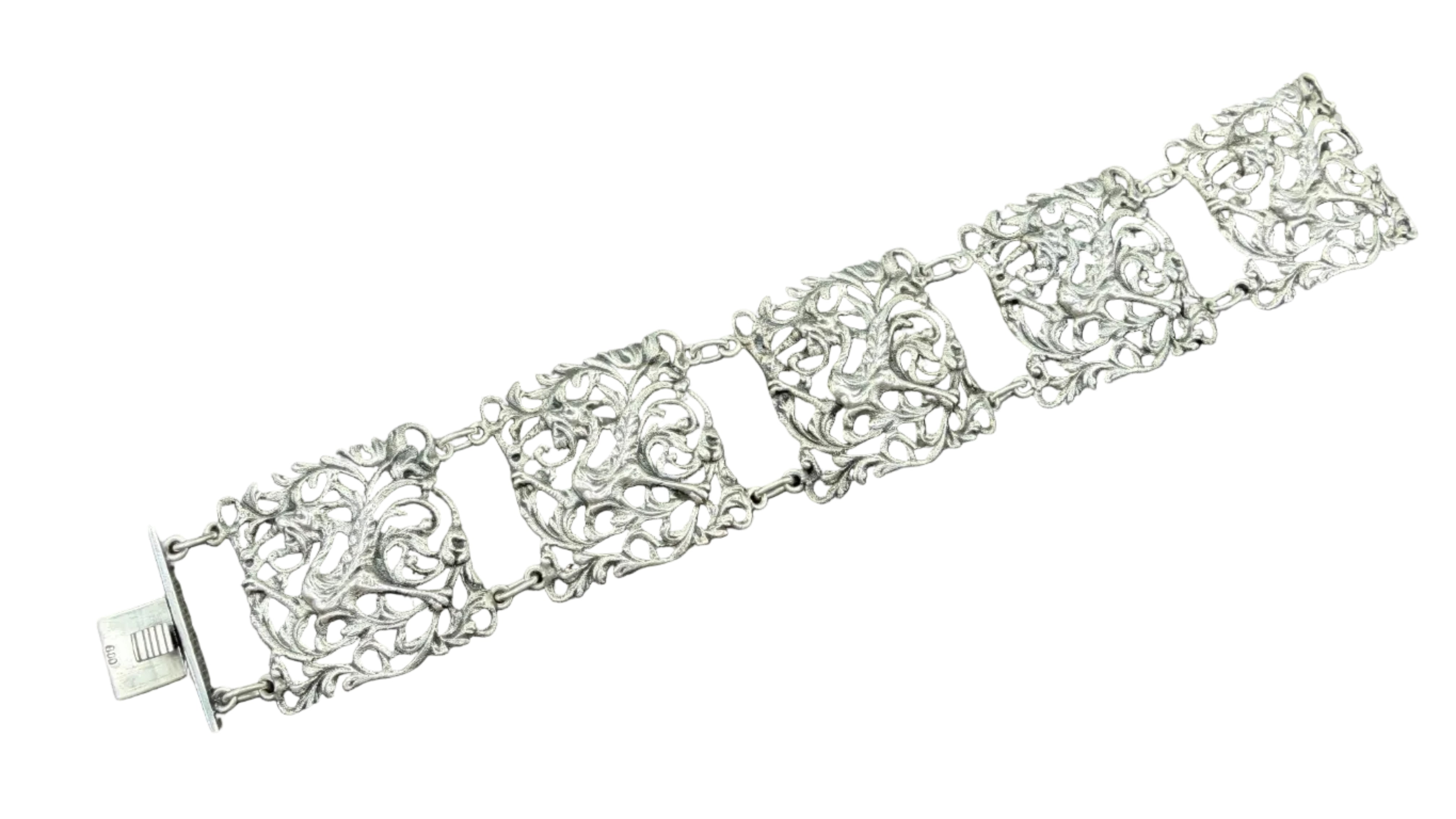 1960s Guglielmo Cini 800 Silver Openwork Panel Link Bracelet with Winged Creatures