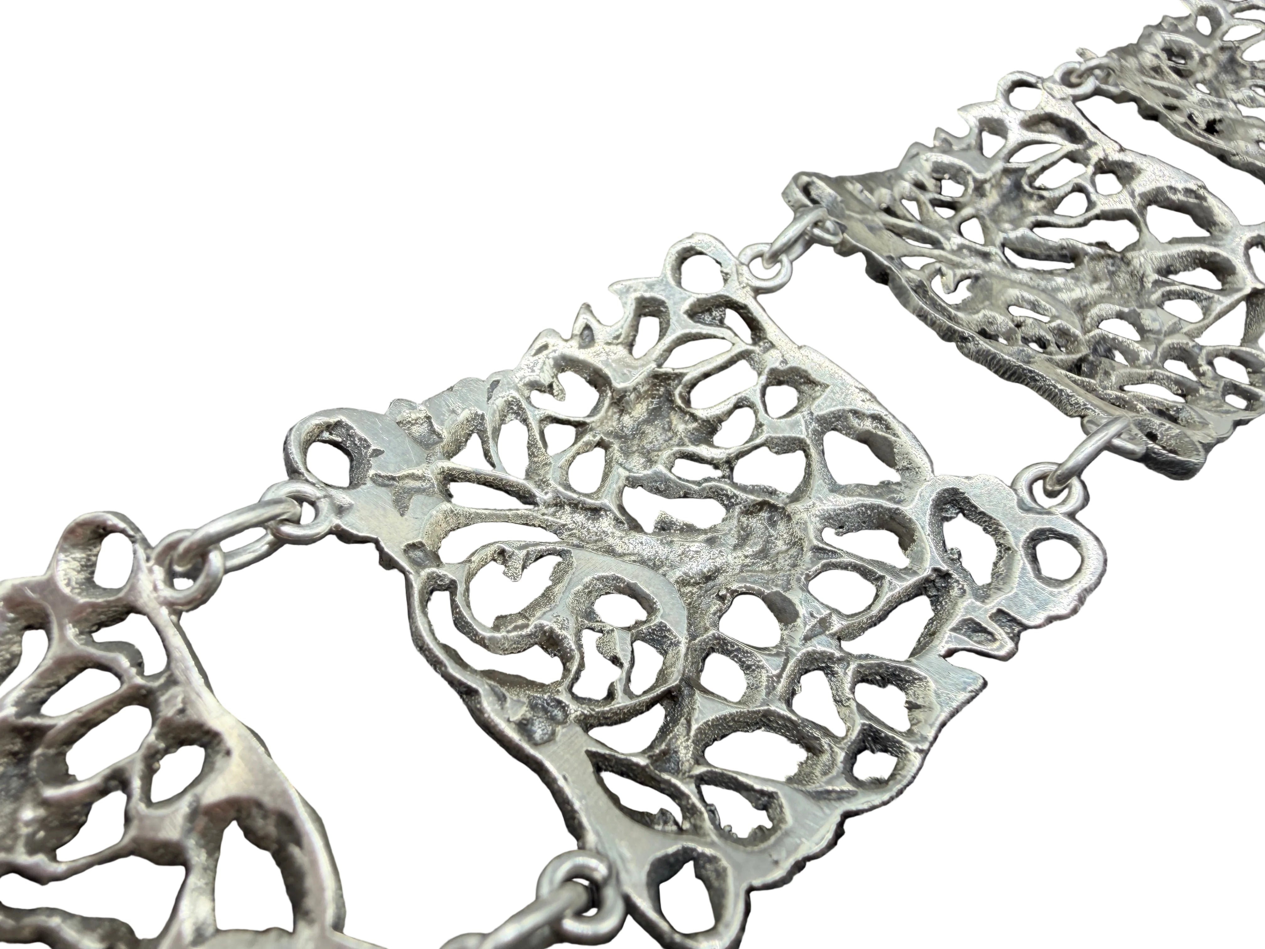 1960s Guglielmo Cini 800 Silver Openwork Panel Link Bracelet with Winged Creatures