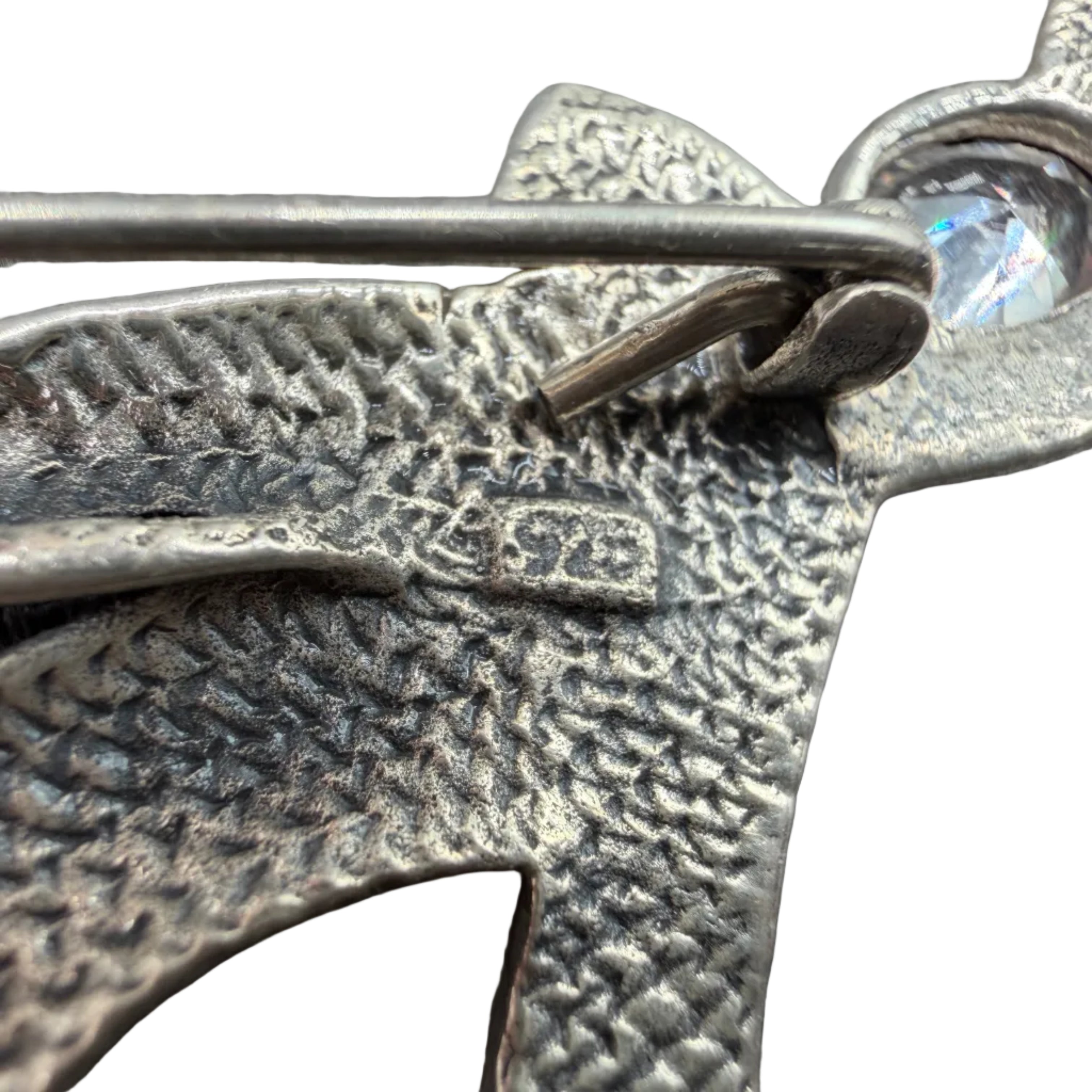 1940s Sterling Silver & Marcasite Art Deco Woman Walking Dog Brooch with Ruby Eye